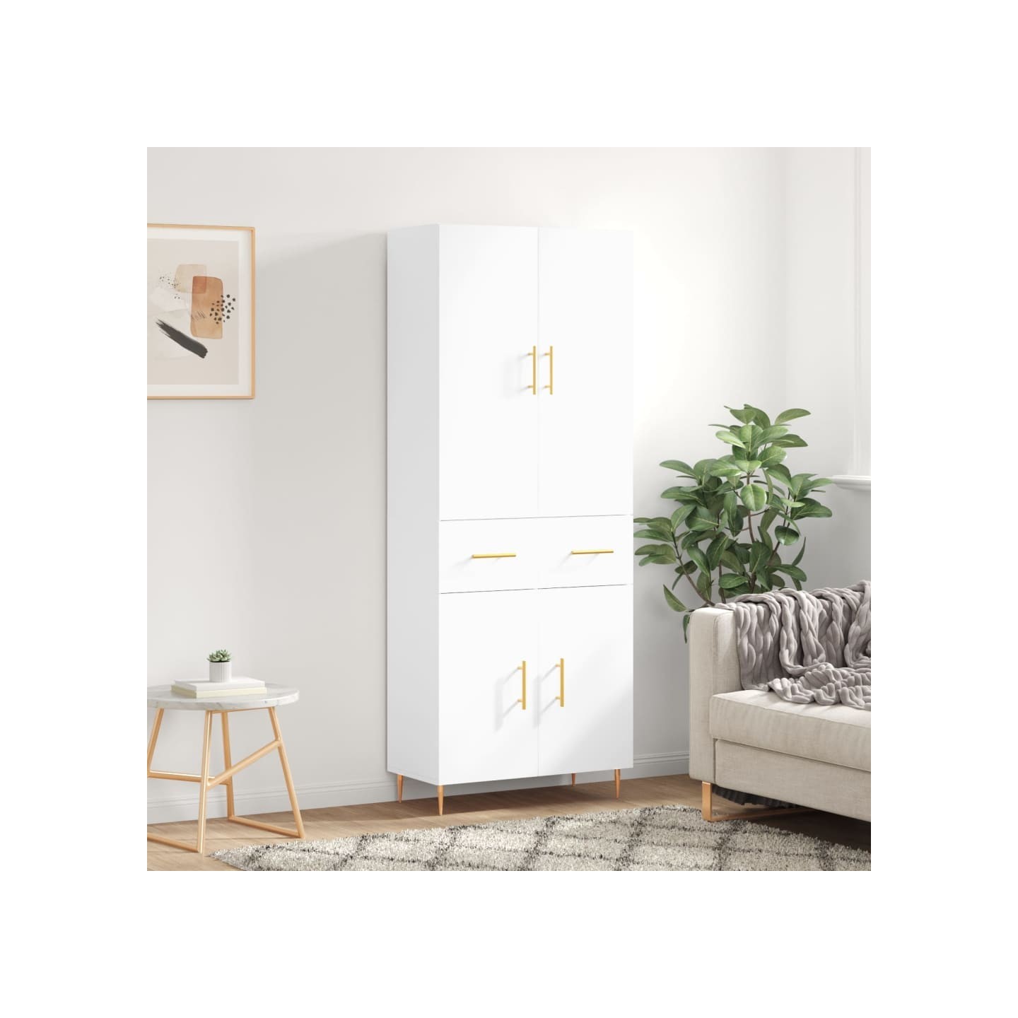 Buffet haut Blanc 69,5x34x180 cm Bois d'ingénierie