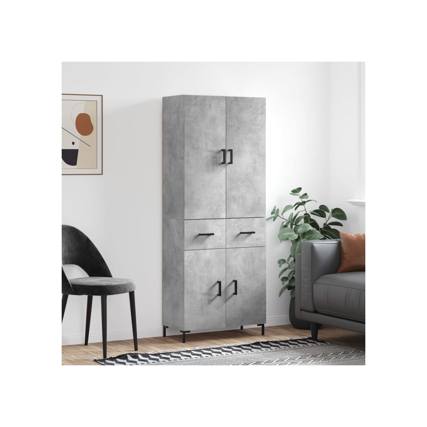 Buffet haut Gris béton 69,5x34x180 cm Bois d'ingénierie