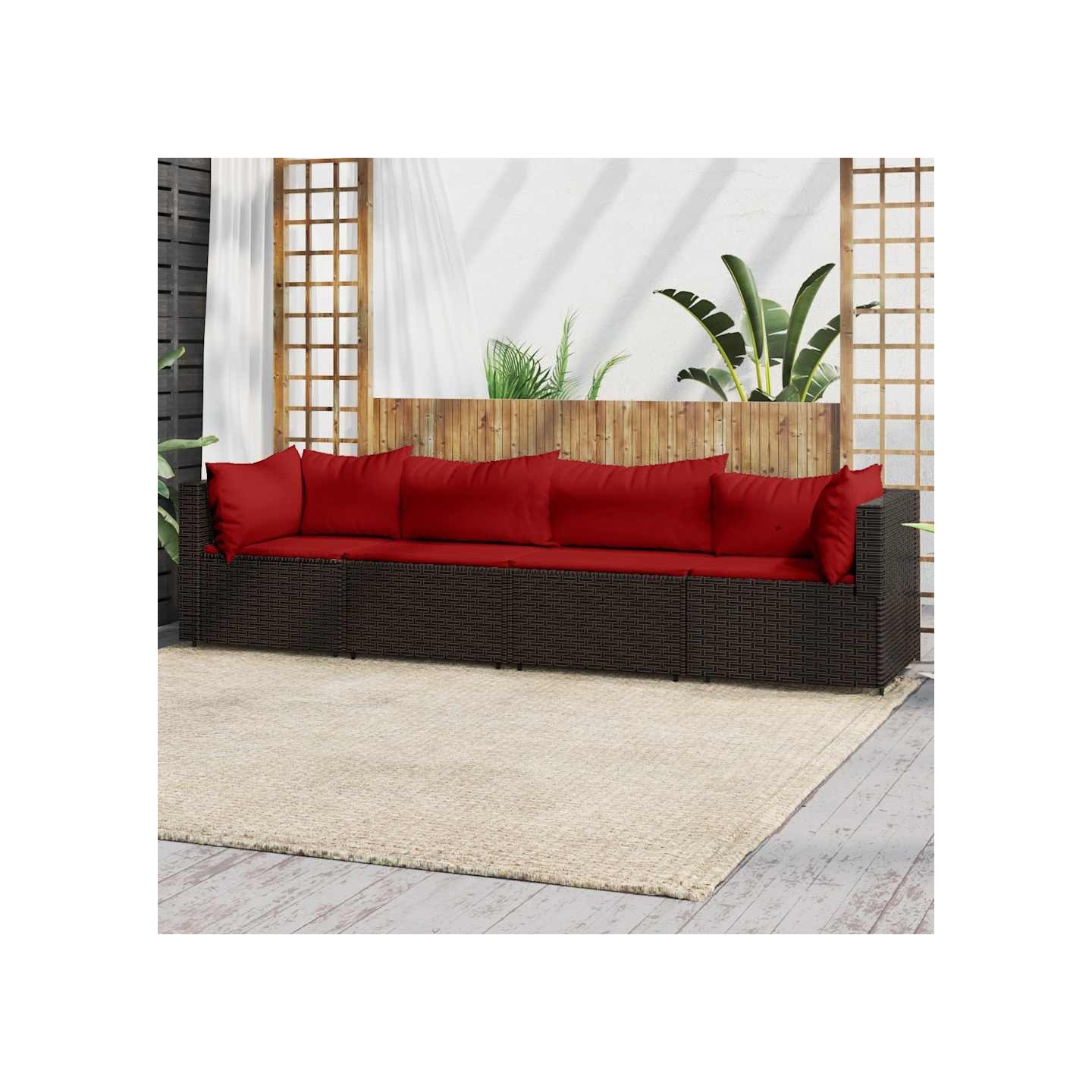 Salon de jardin 4 pcs avec coussins Marron Résine tressée