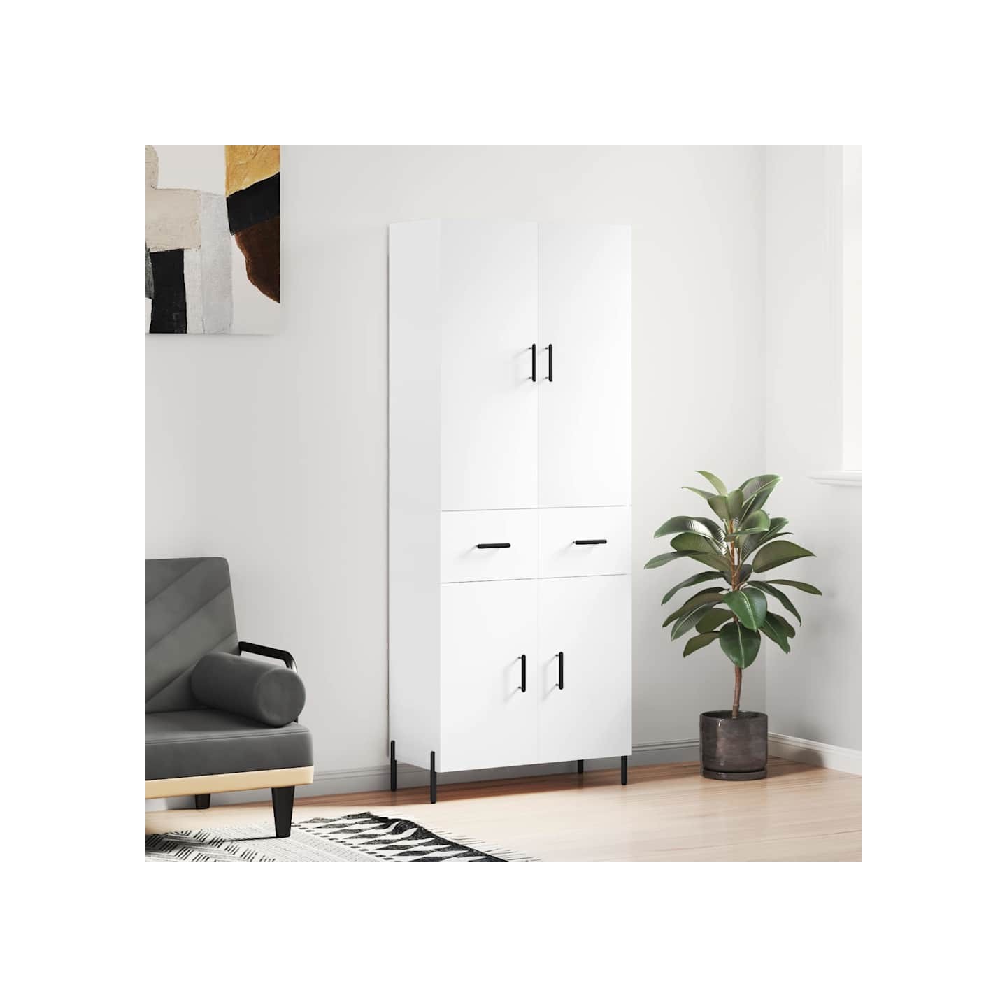 Buffet haut Blanc 69,5x34x180 cm Bois d'ingénierie