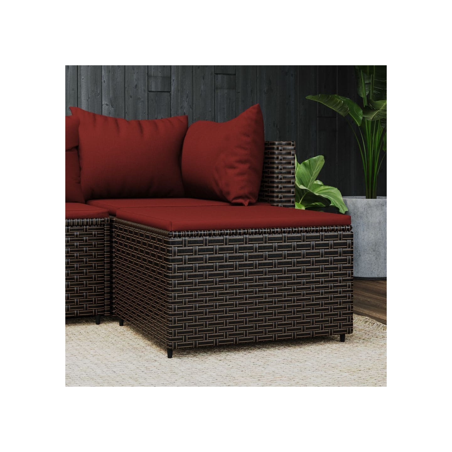 Repose-pied de jardin avec coussin marron résine tressée
