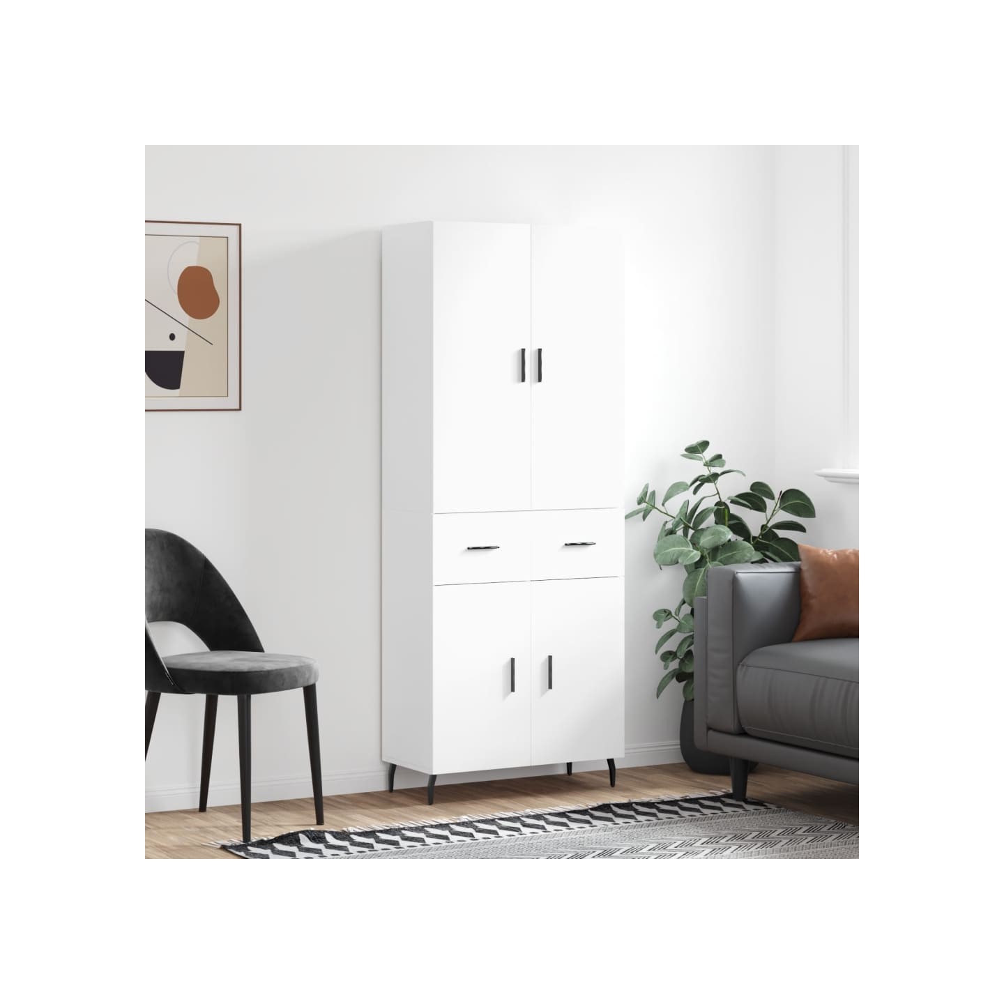 Buffet haut Blanc 69,5x34x180 cm Bois d'ingénierie