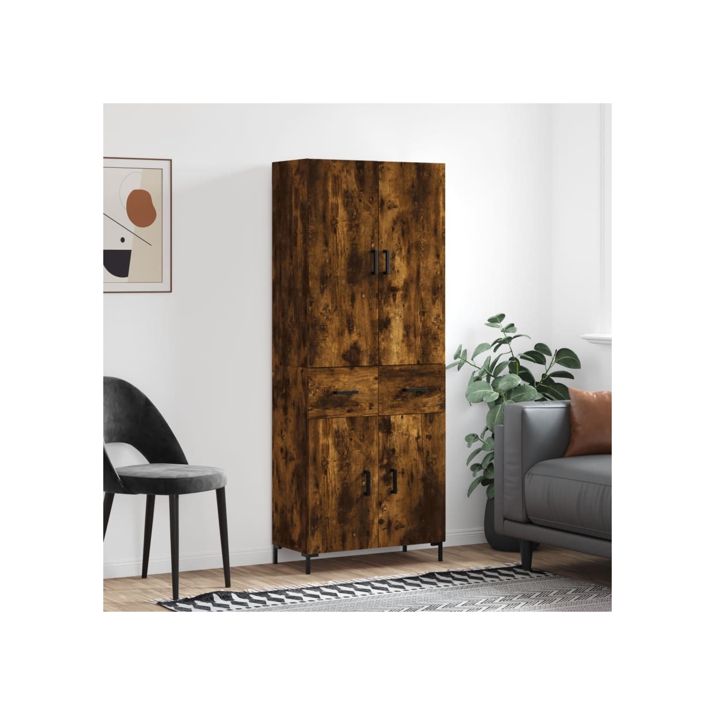 Buffet haut Chêne fumé 69,5x34x180 cm Bois d'ingénierie