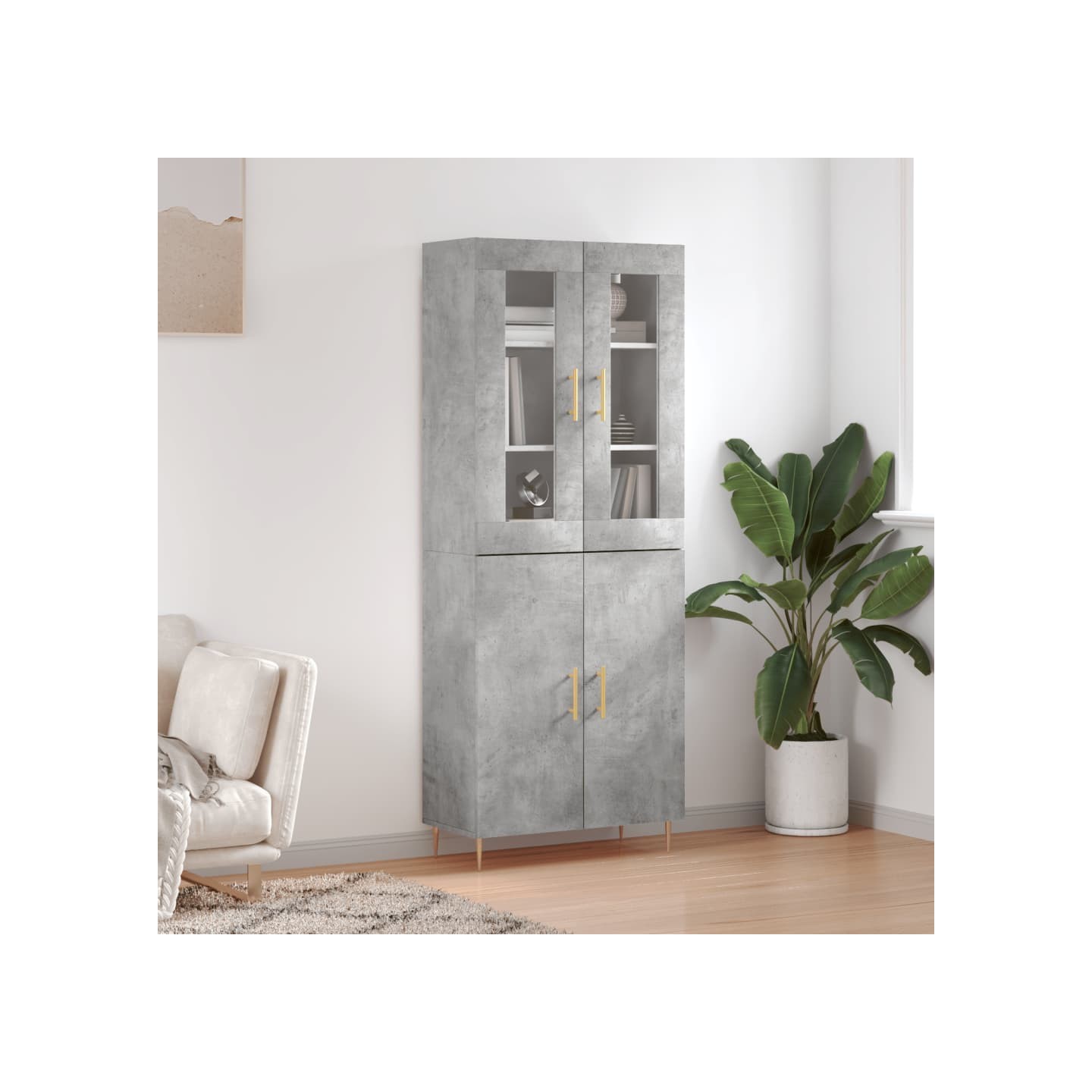 Buffet haut Gris béton 69,5x34x180 cm Bois d'ingénierie