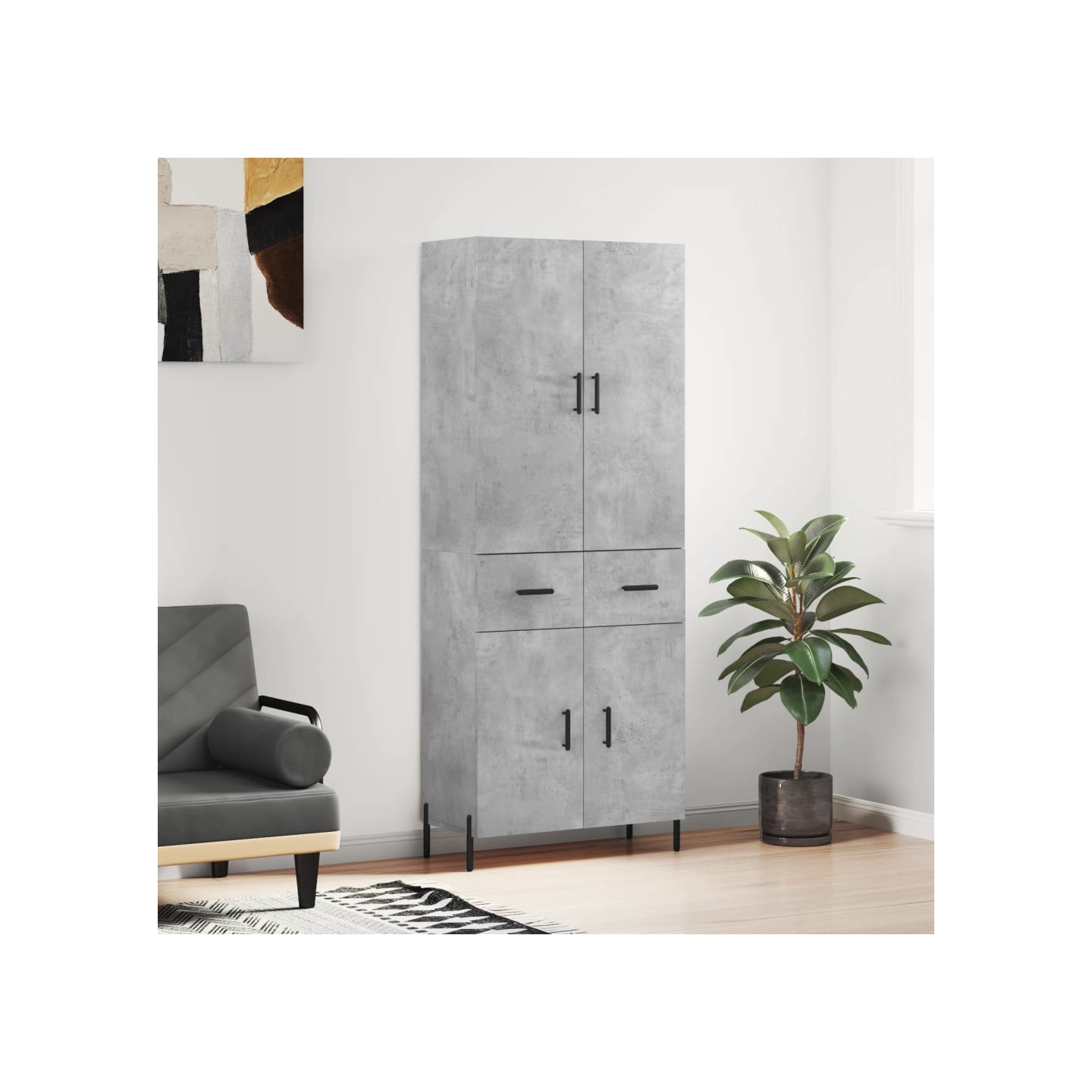 Buffet haut Gris béton 69,5x34x180 cm Bois d'ingénierie