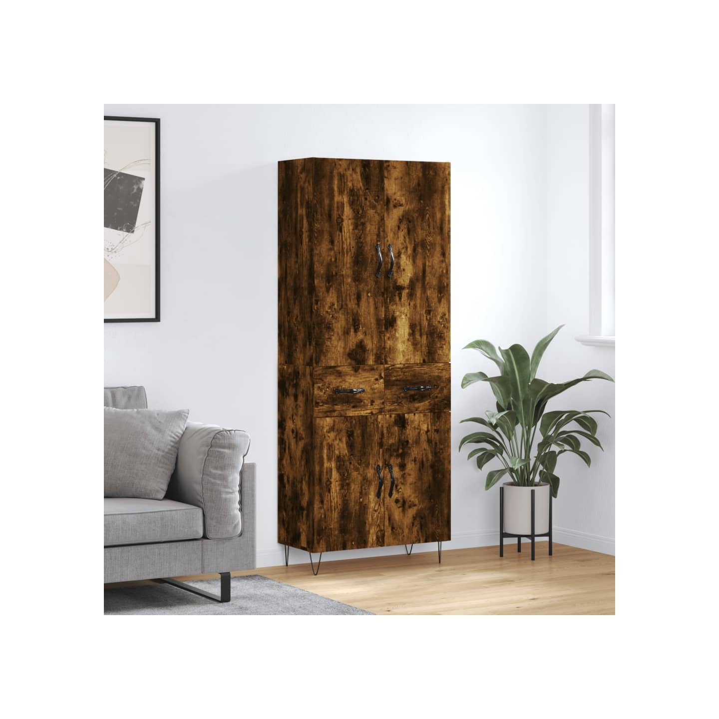 Buffet haut Chêne fumé 69,5x34x180 cm Bois d'ingénierie