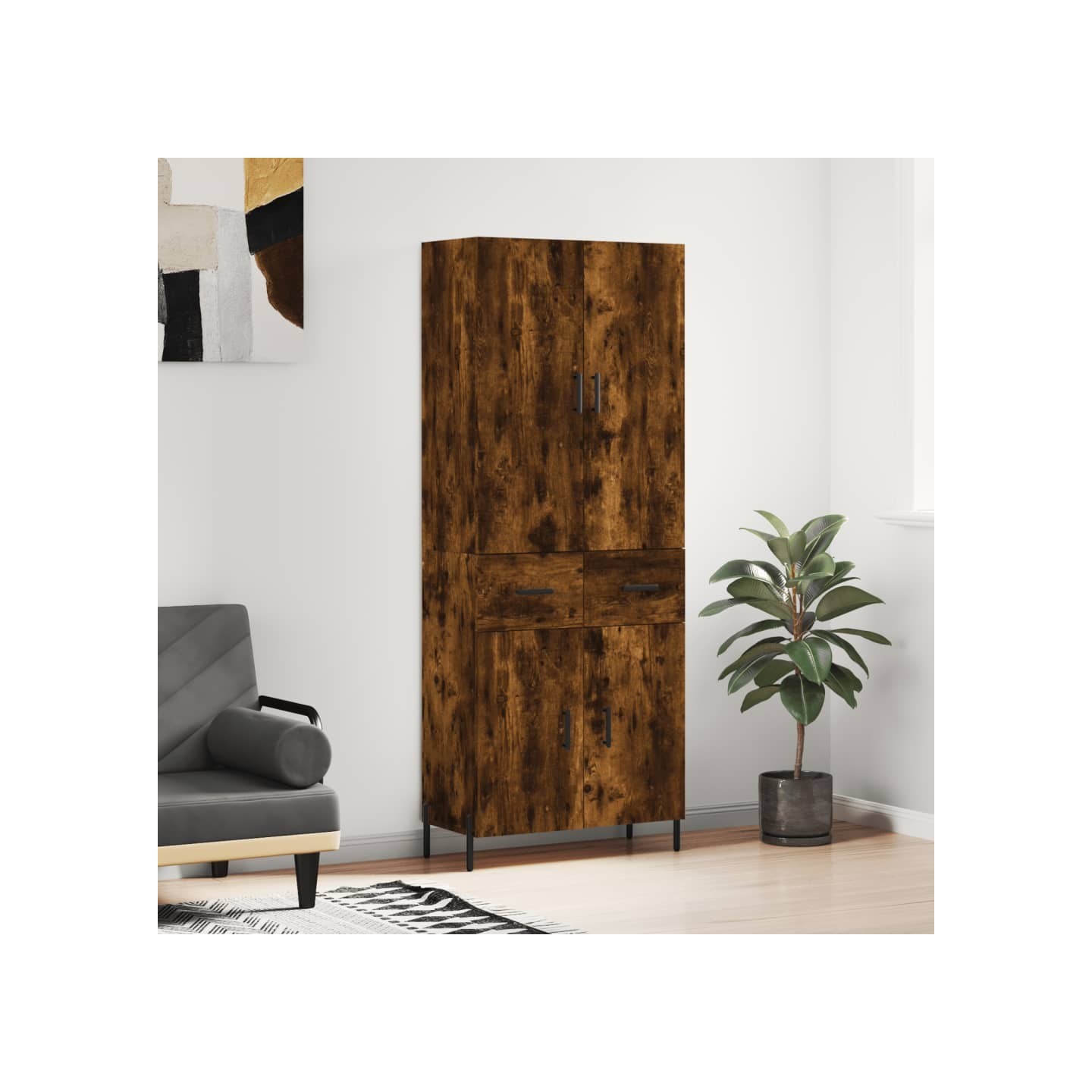 Buffet haut Chêne fumé 69,5x34x180 cm Bois d'ingénierie