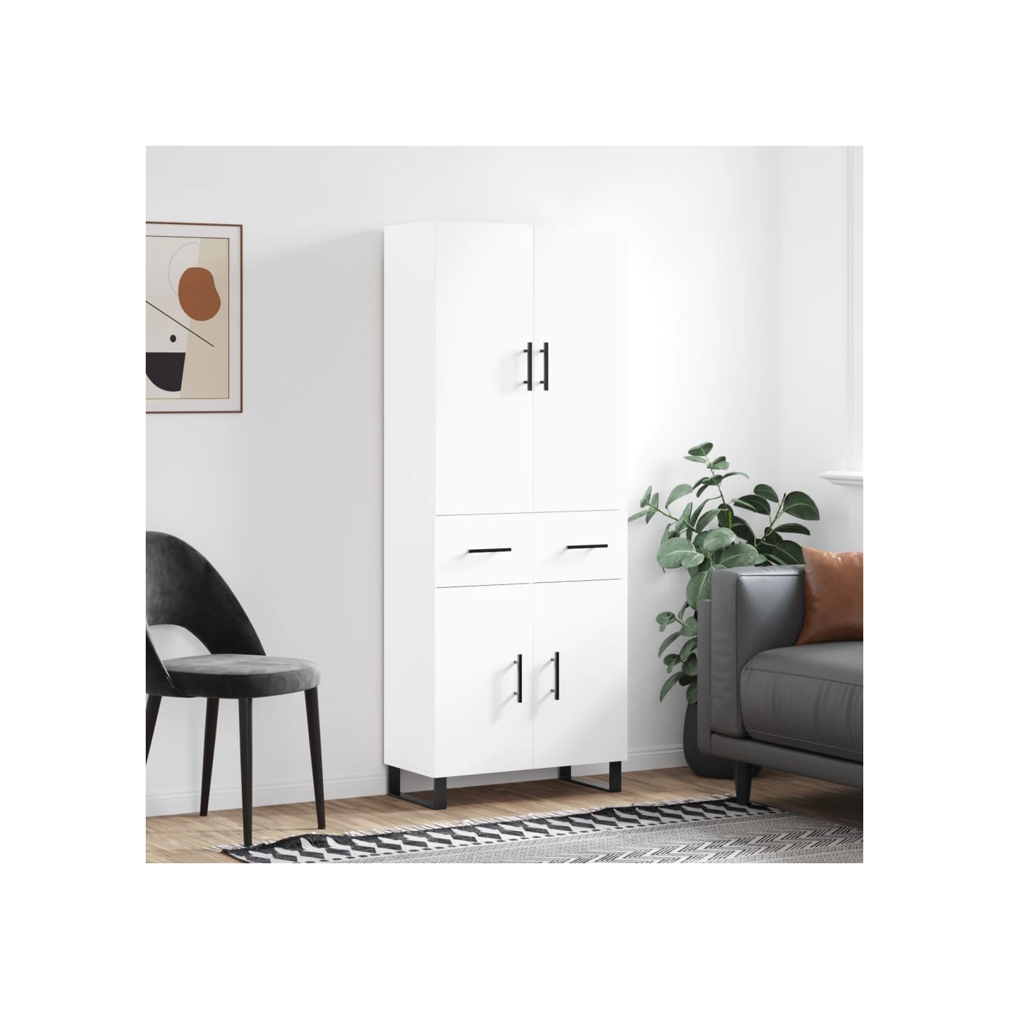 Buffet haut Blanc 69,5x34x180 cm Bois d'ingénierie