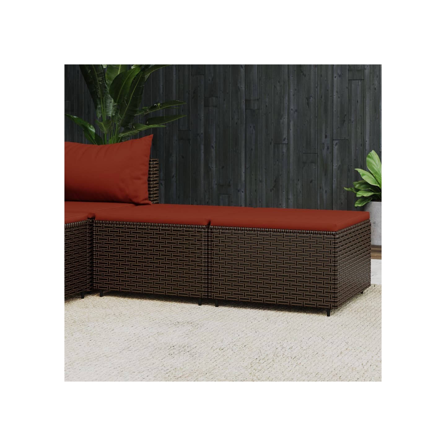 Repose-pieds de jardin coussins lot de 2 marron résine tressée