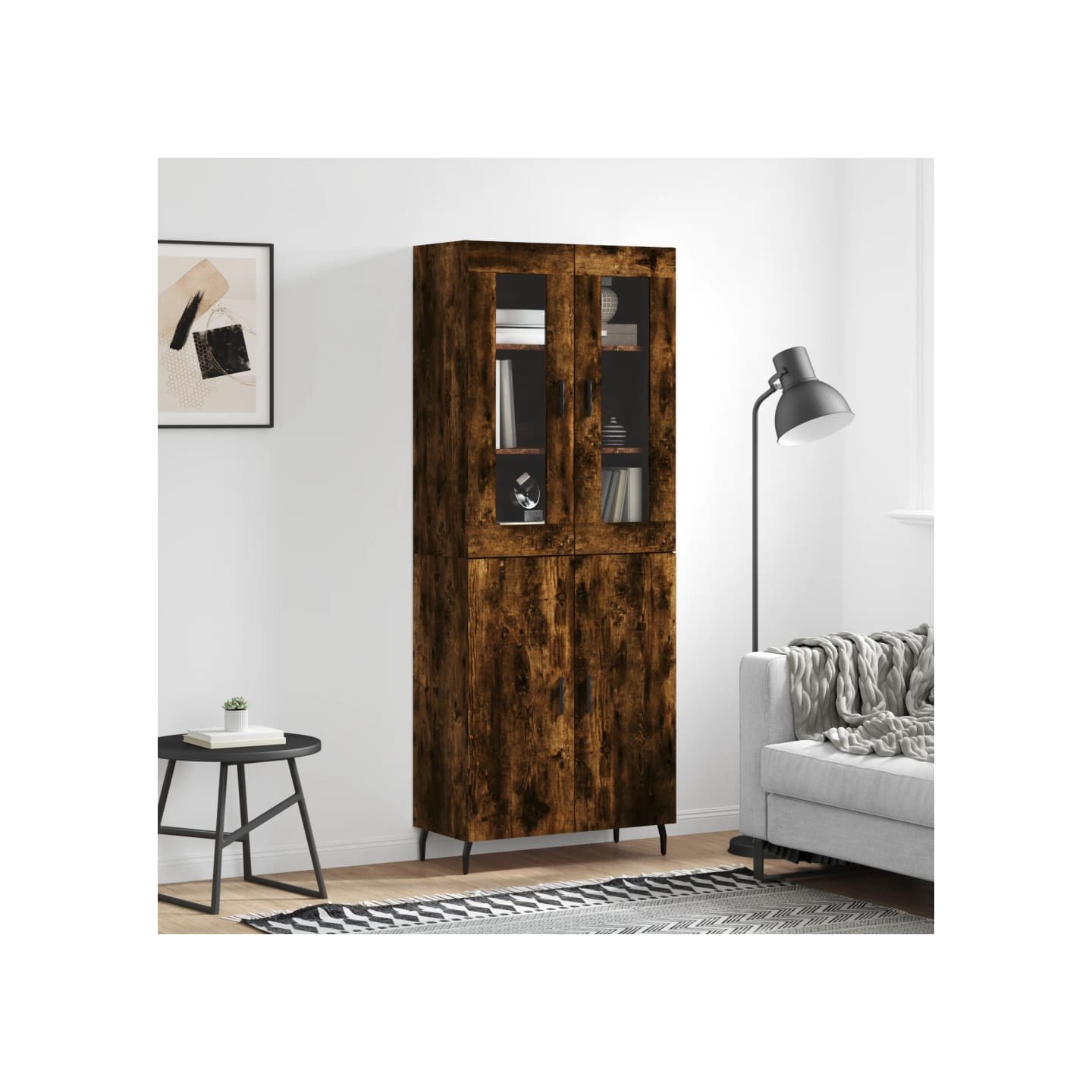 Buffet haut Chêne fumé 69,5x34x180 cm Bois d'ingénierie