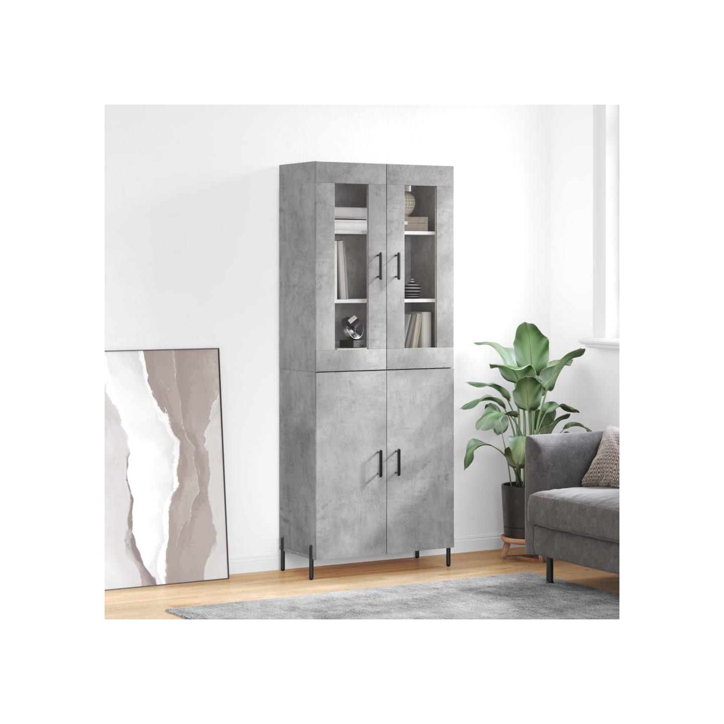 Buffet haut Gris béton 69,5x34x180 cm Bois d'ingénierie