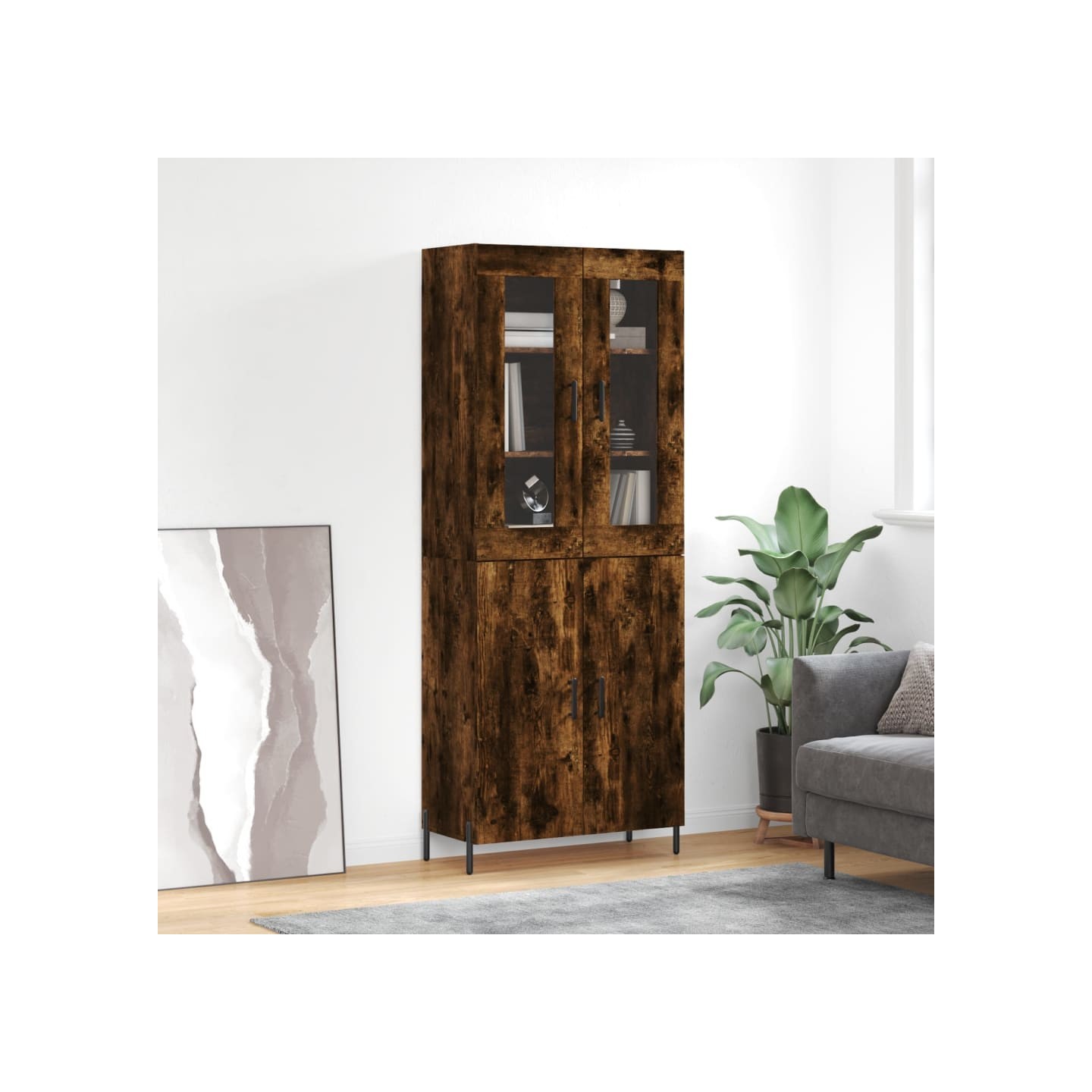 Buffet haut Chêne fumé 69,5x34x180 cm Bois d'ingénierie