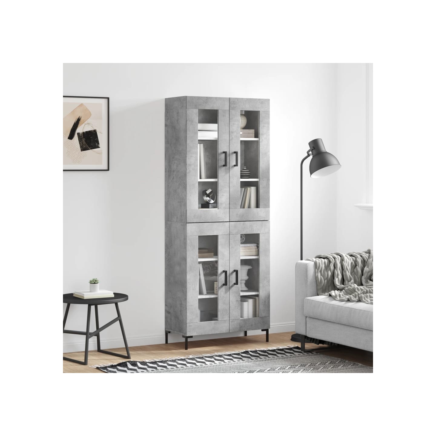 Buffet haut Gris béton 69,5x34x180 cm Bois d'ingénierie