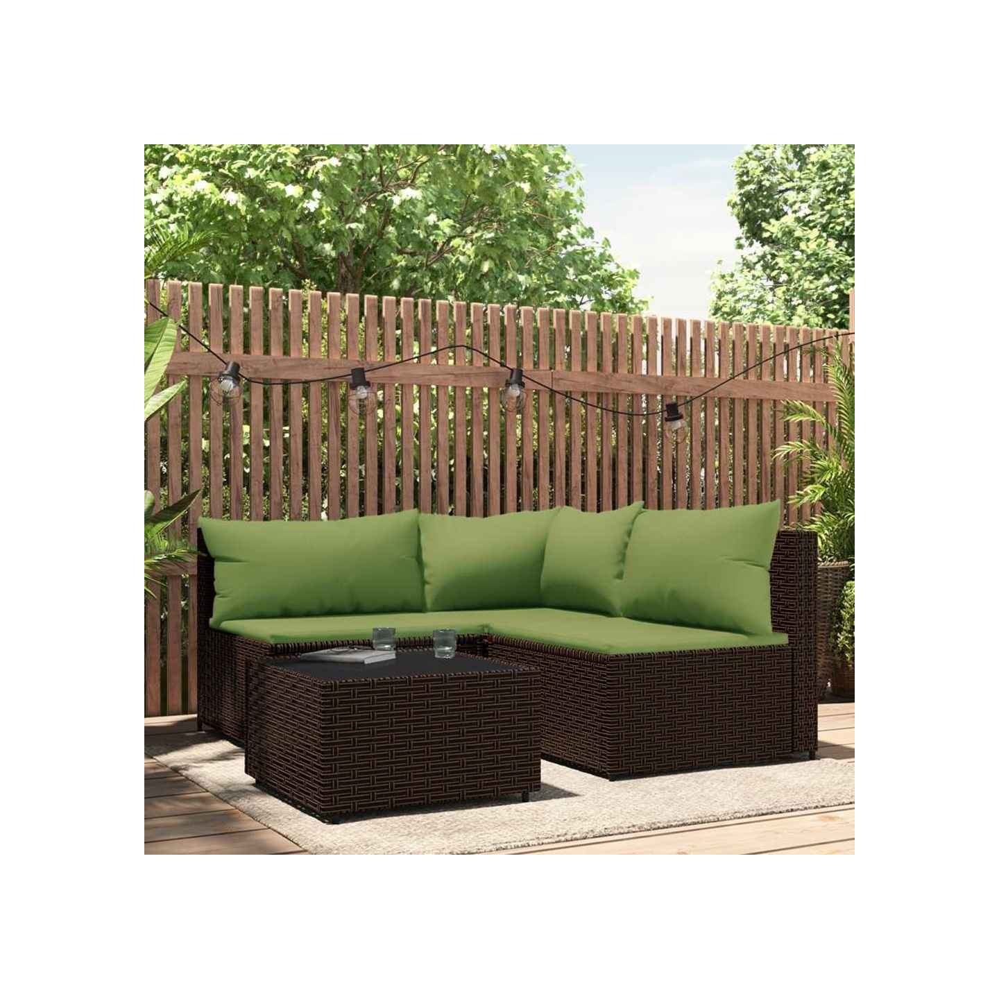 Salon de jardin 4 pcs avec coussins Marron Résine tressée