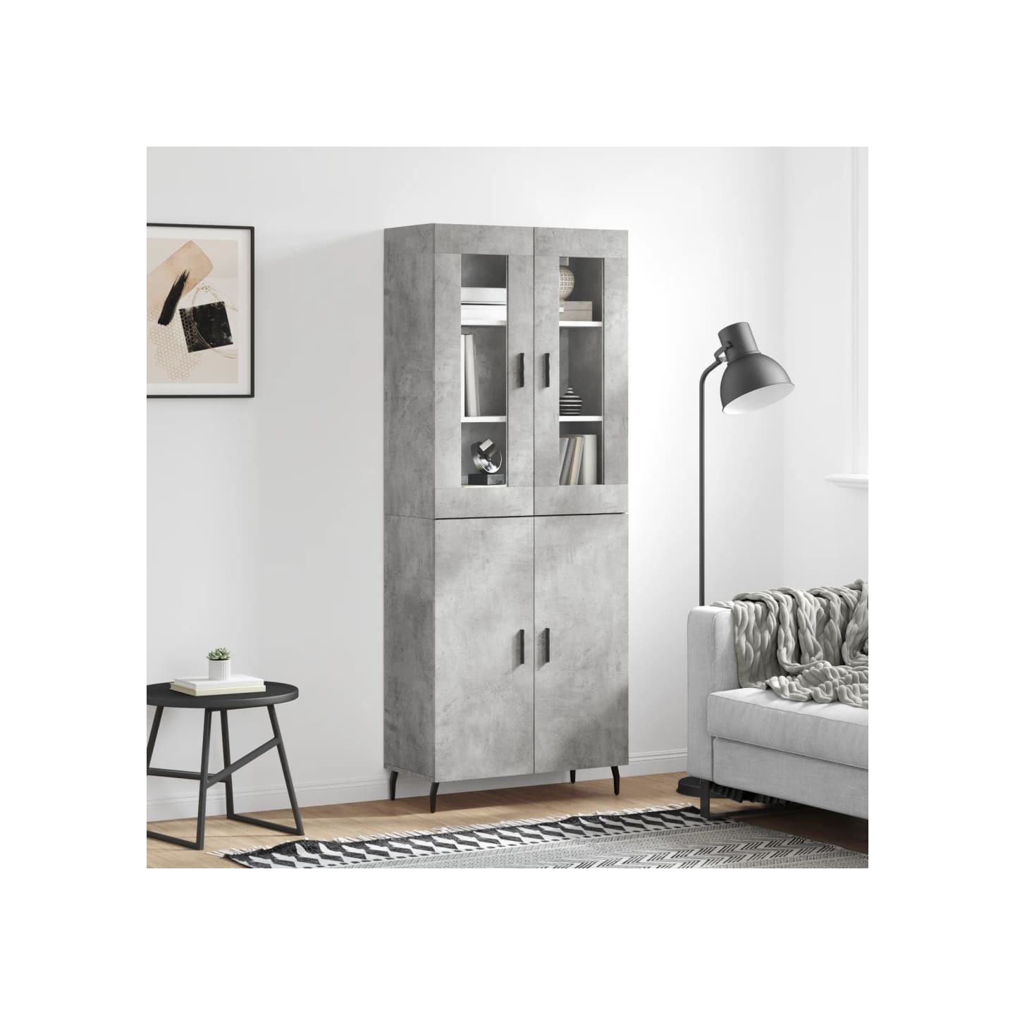 Buffet haut Gris béton 69,5x34x180 cm Bois d'ingénierie