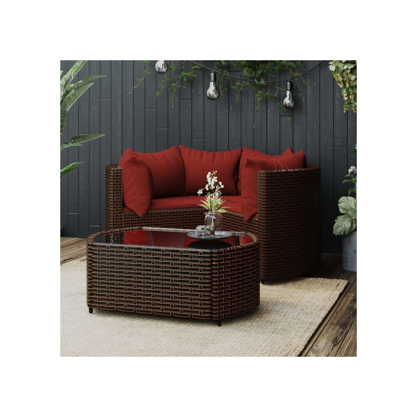 Salon de jardin 4 pcs avec coussins Marron Résine tressée
