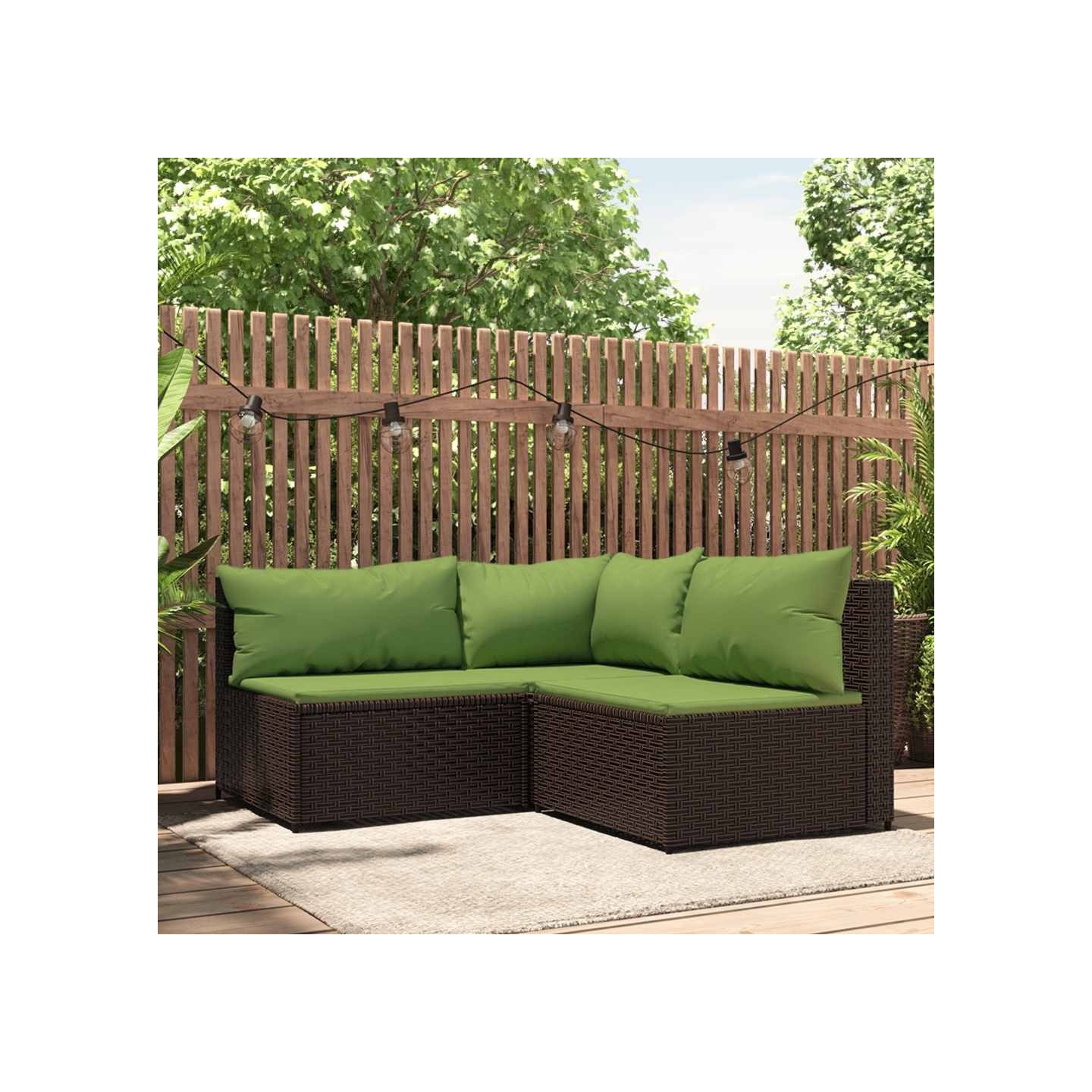 Salon de jardin 3 pcs avec coussins marron résine tressée