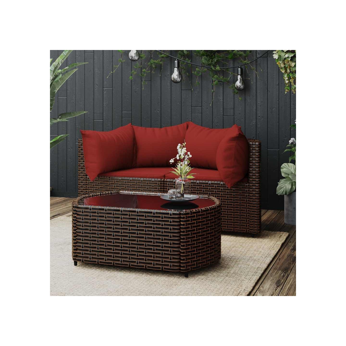 Salon de jardin 3 pcs avec coussins marron résine tressée