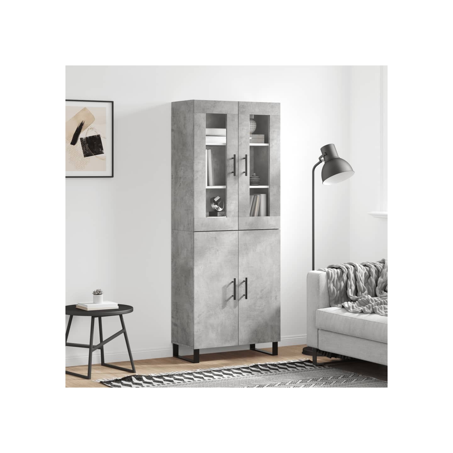 Buffet haut Gris béton 69,5x34x180 cm Bois d'ingénierie