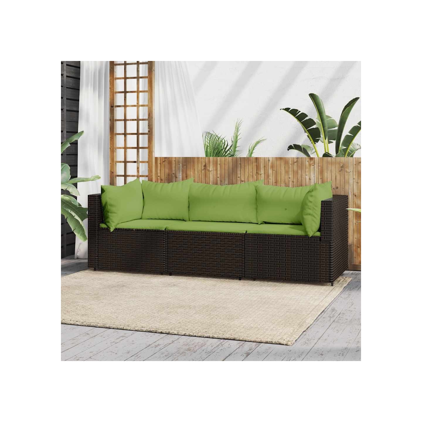 Salon de jardin 3 pcs avec coussins marron résine tressée