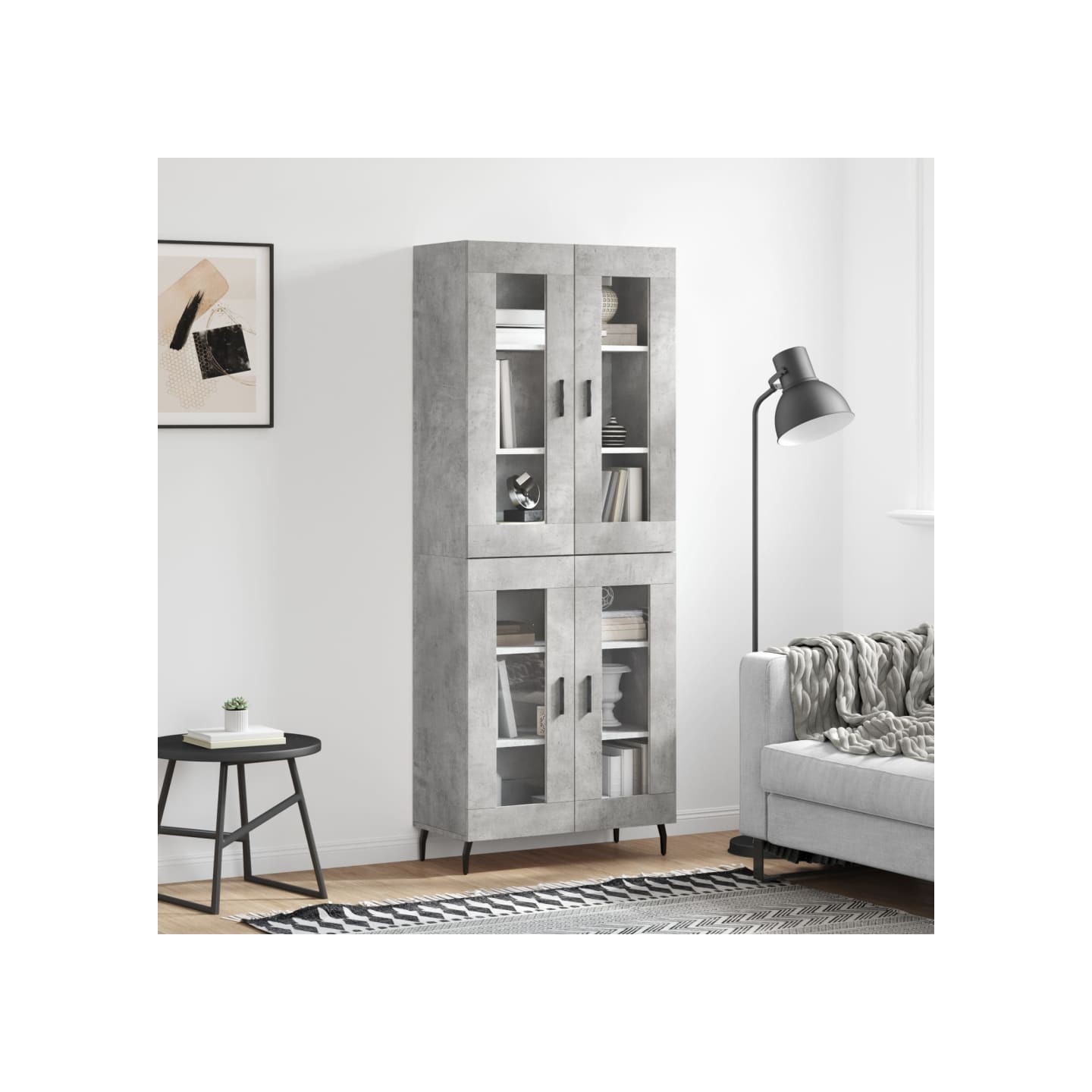Buffet haut Gris béton 69,5x34x180 cm Bois d'ingénierie