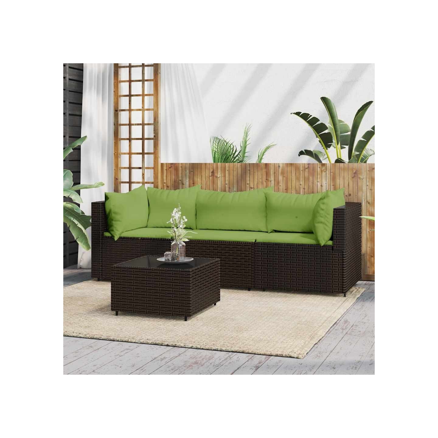 Salon de jardin 4 pcs avec coussins Marron Résine tressée