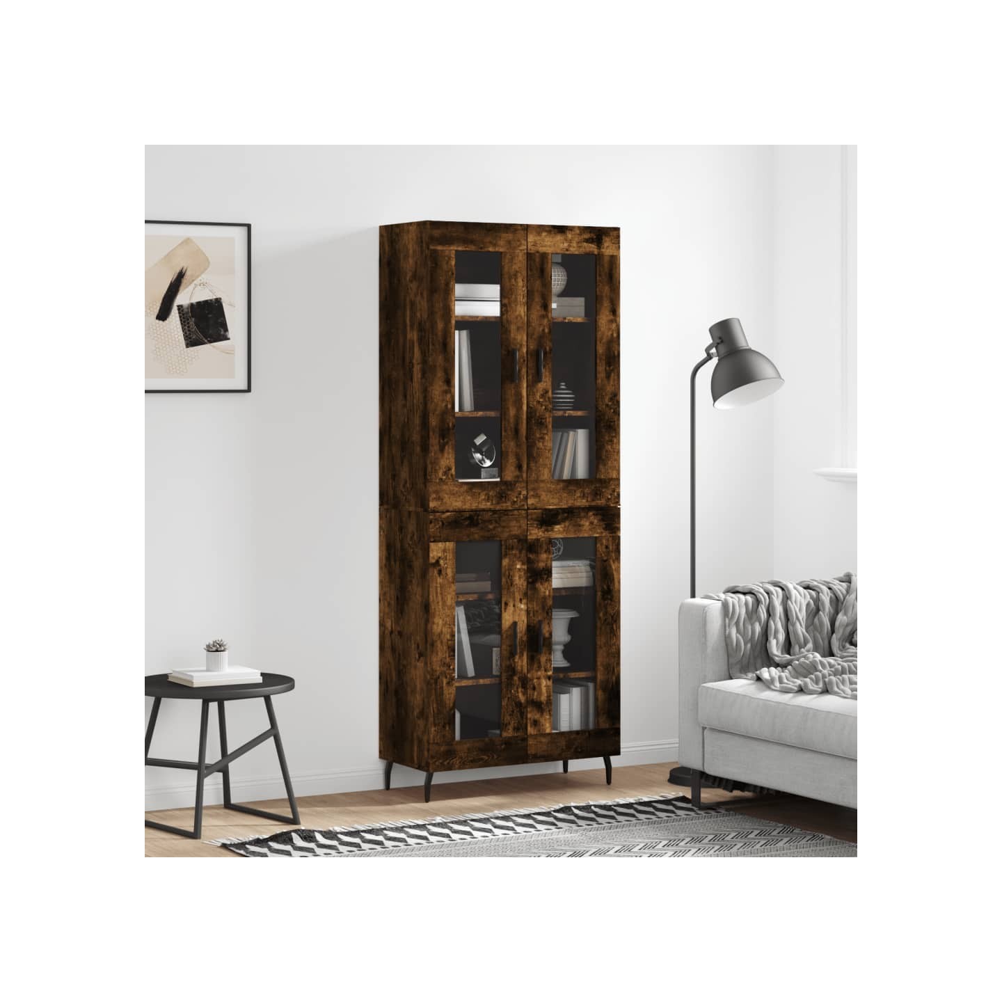 Buffet haut Chêne fumé 69,5x34x180 cm Bois d'ingénierie