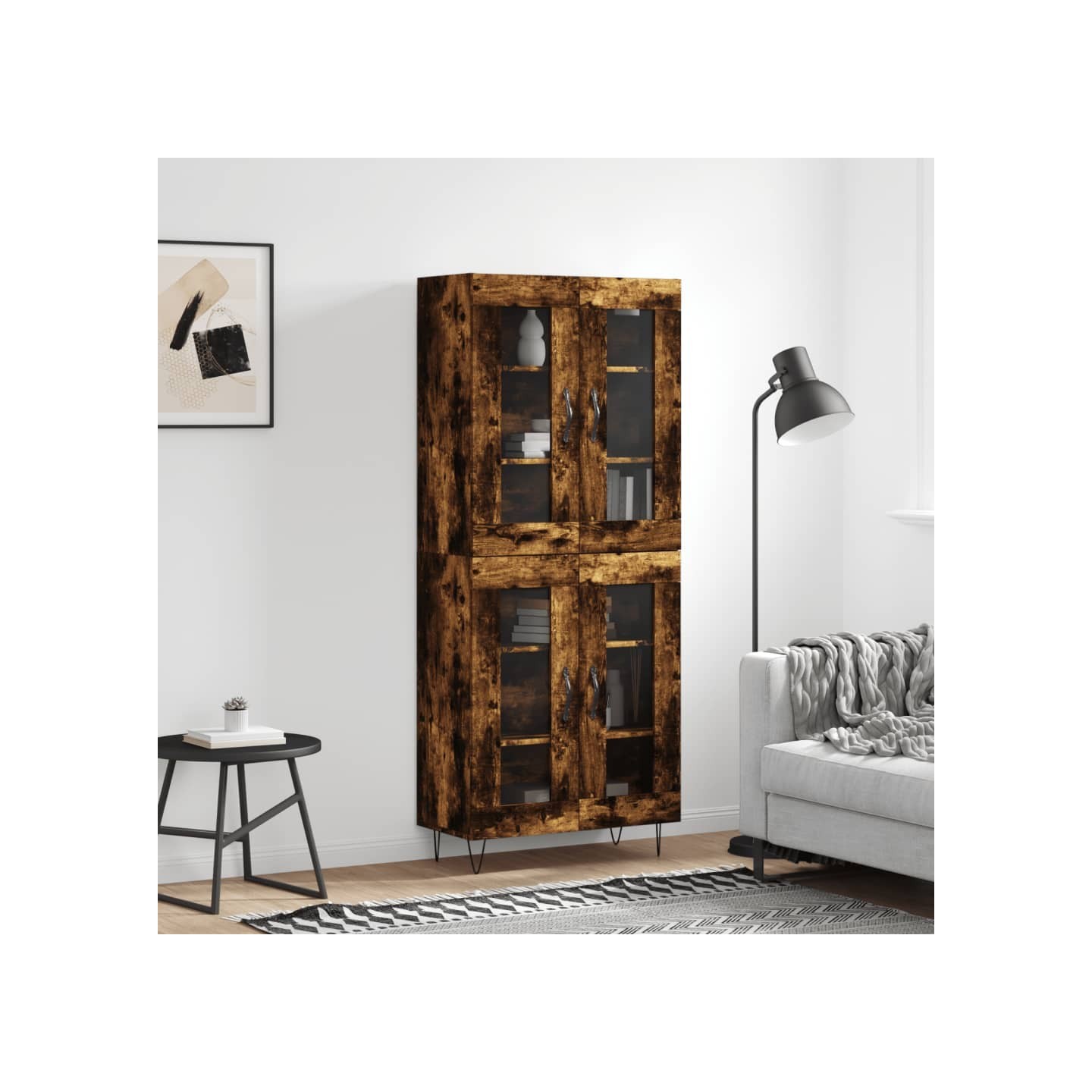 Buffet haut Chêne fumé 69,5x34x180 cm Bois d'ingénierie