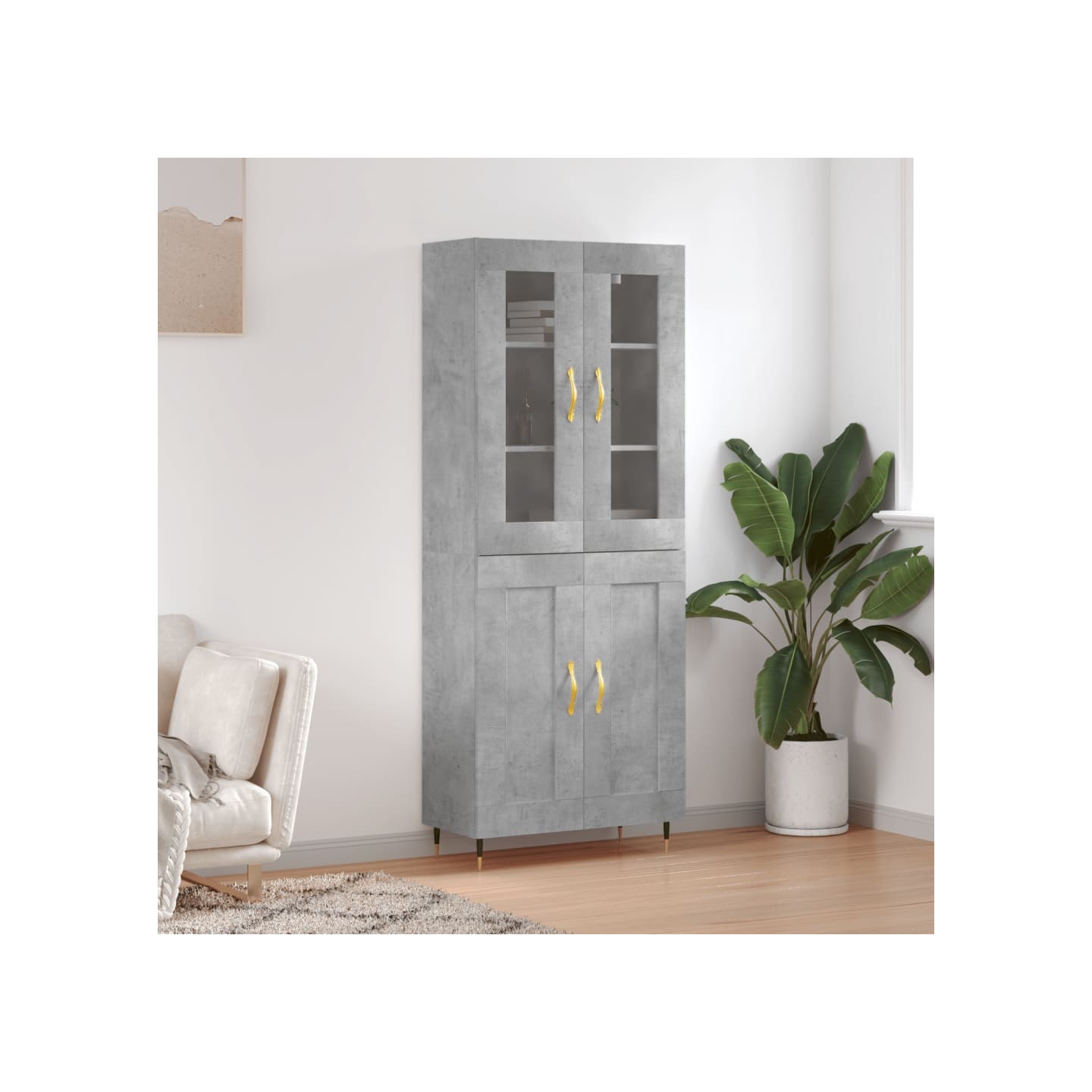 Buffet haut Gris béton 69,5x34x180 cm Bois d'ingénierie
