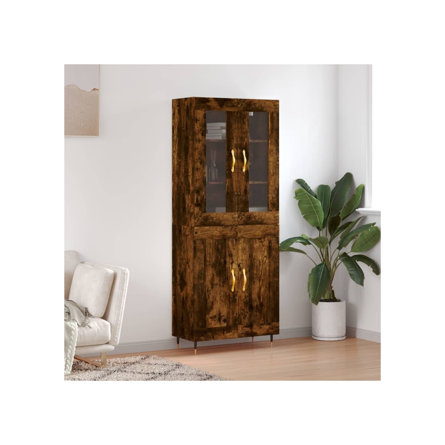 Buffet haut Chêne fumé 69,5x34x180 cm Bois d'ingénierie