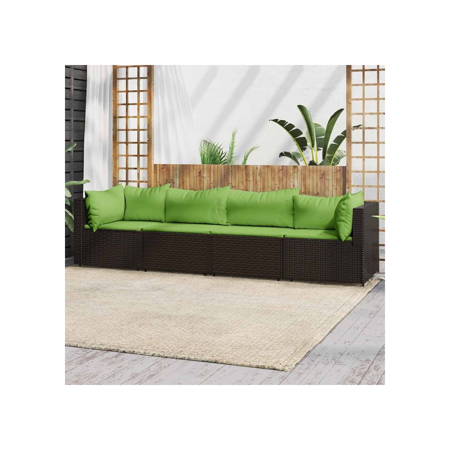Salon de jardin 4 pcs avec coussins Marron Résine tressée