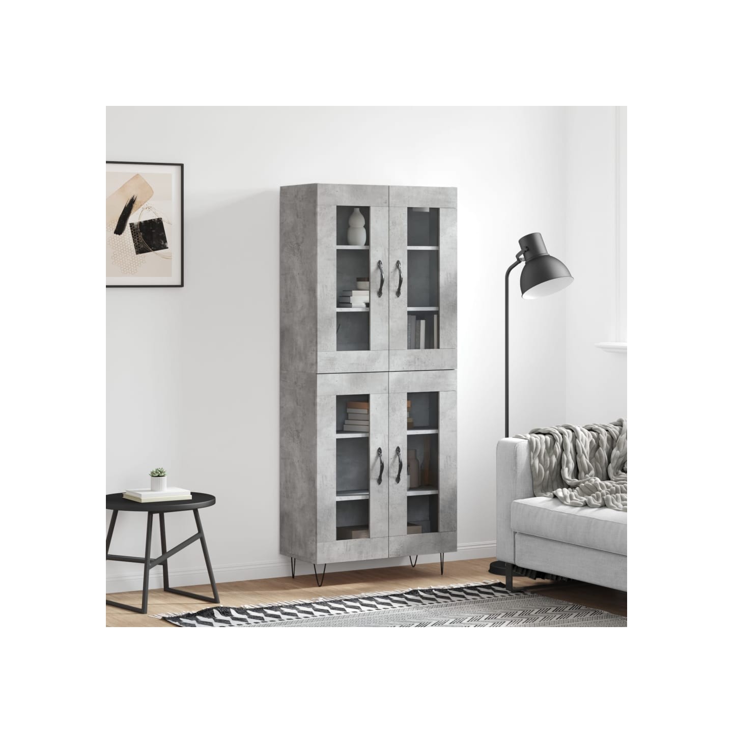 Buffet haut Gris béton 69,5x34x180 cm Bois d'ingénierie