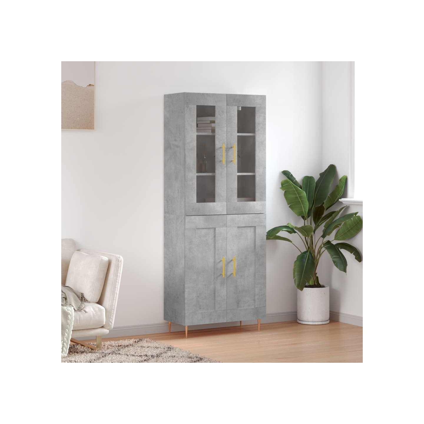 Buffet haut Gris béton 69,5x34x180 cm Bois d'ingénierie