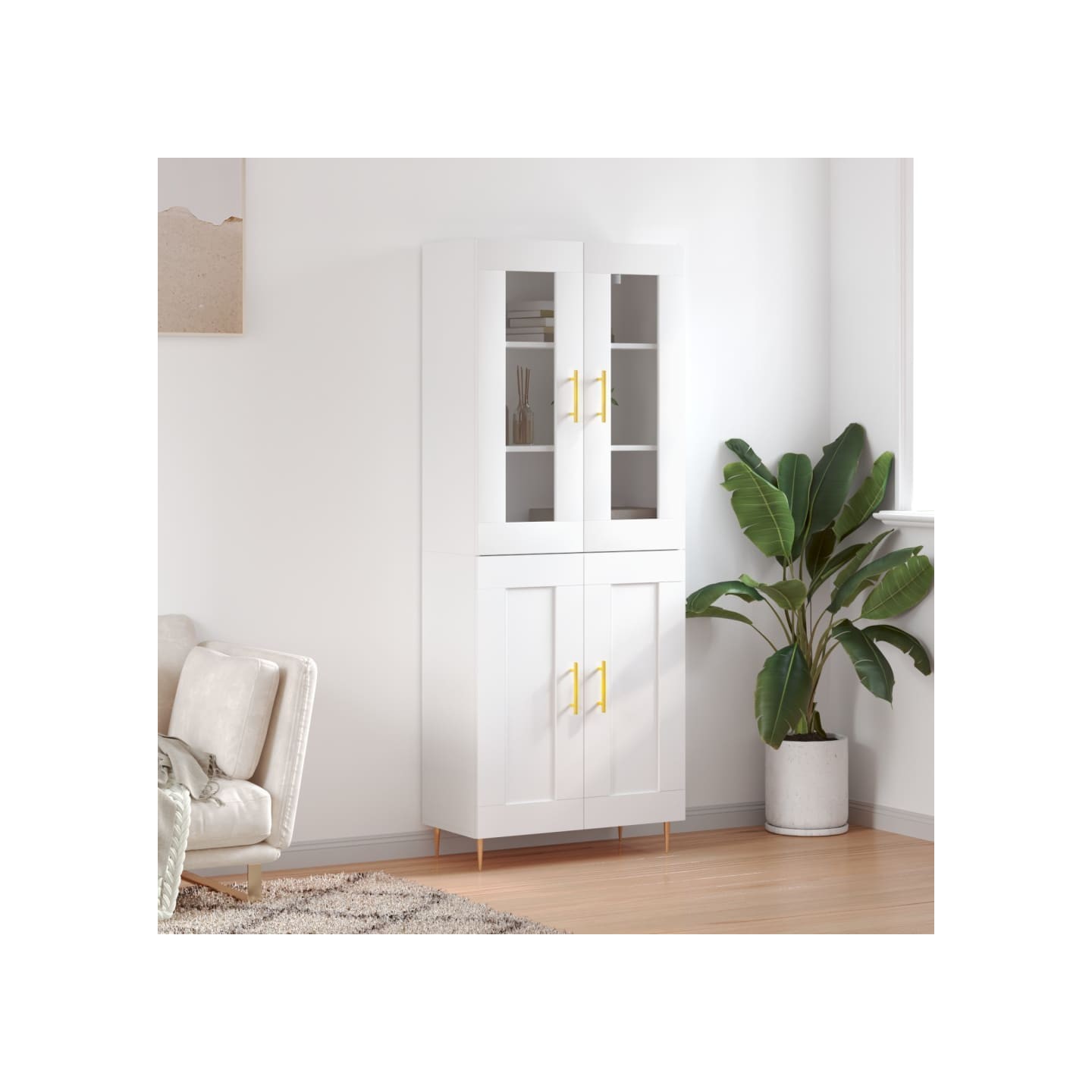 Buffet haut Blanc 69,5x34x180 cm Bois d'ingénierie