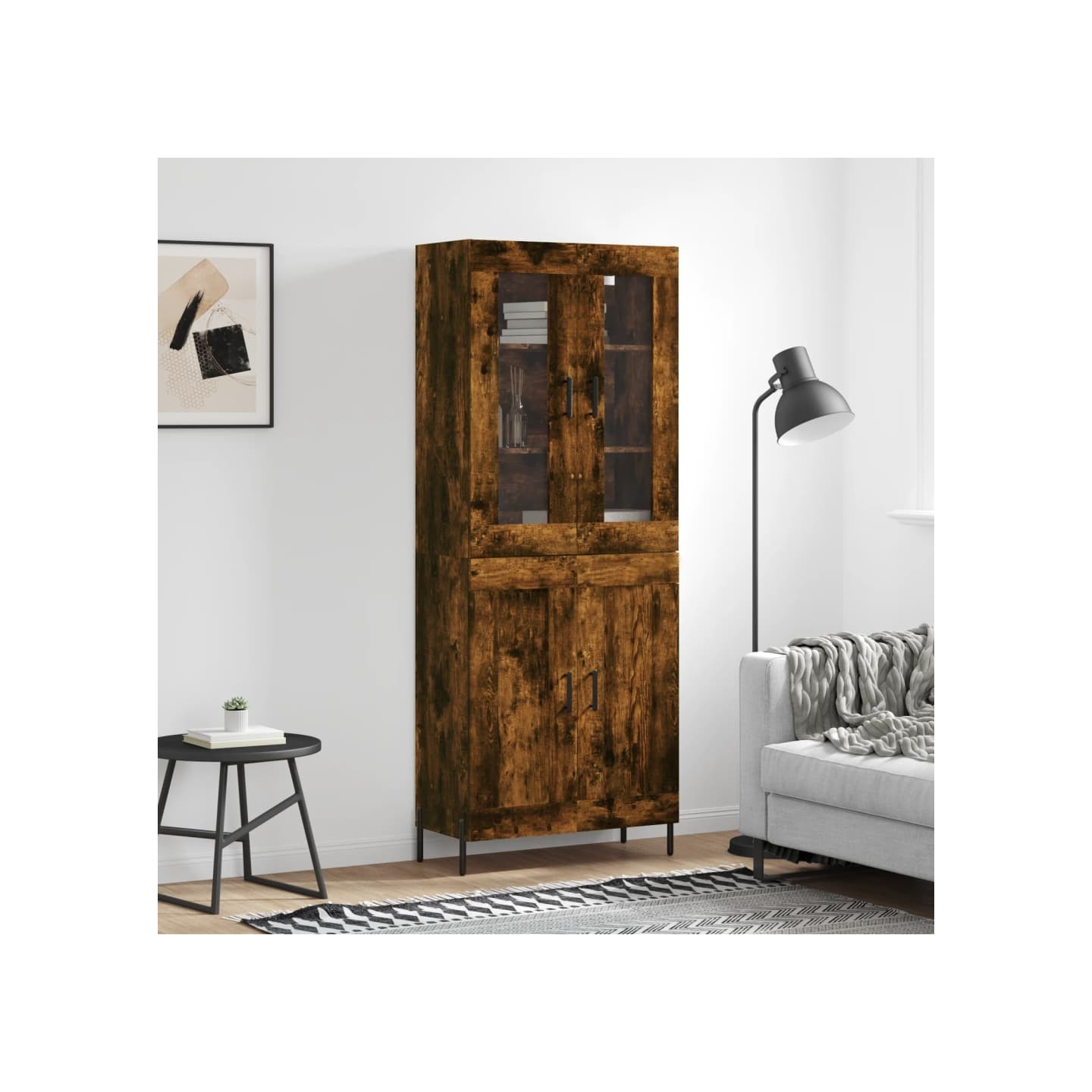 Buffet haut Chêne fumé 69,5x34x180 cm Bois d'ingénierie
