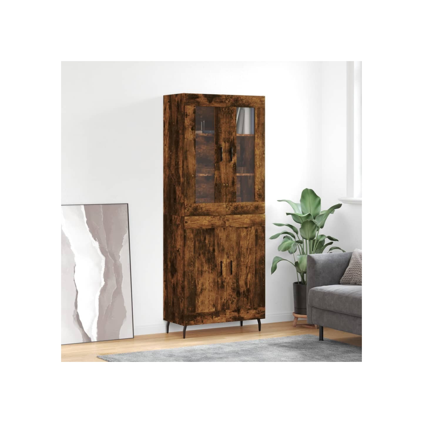 Buffet haut Chêne fumé 69,5x34x180 cm Bois d'ingénierie