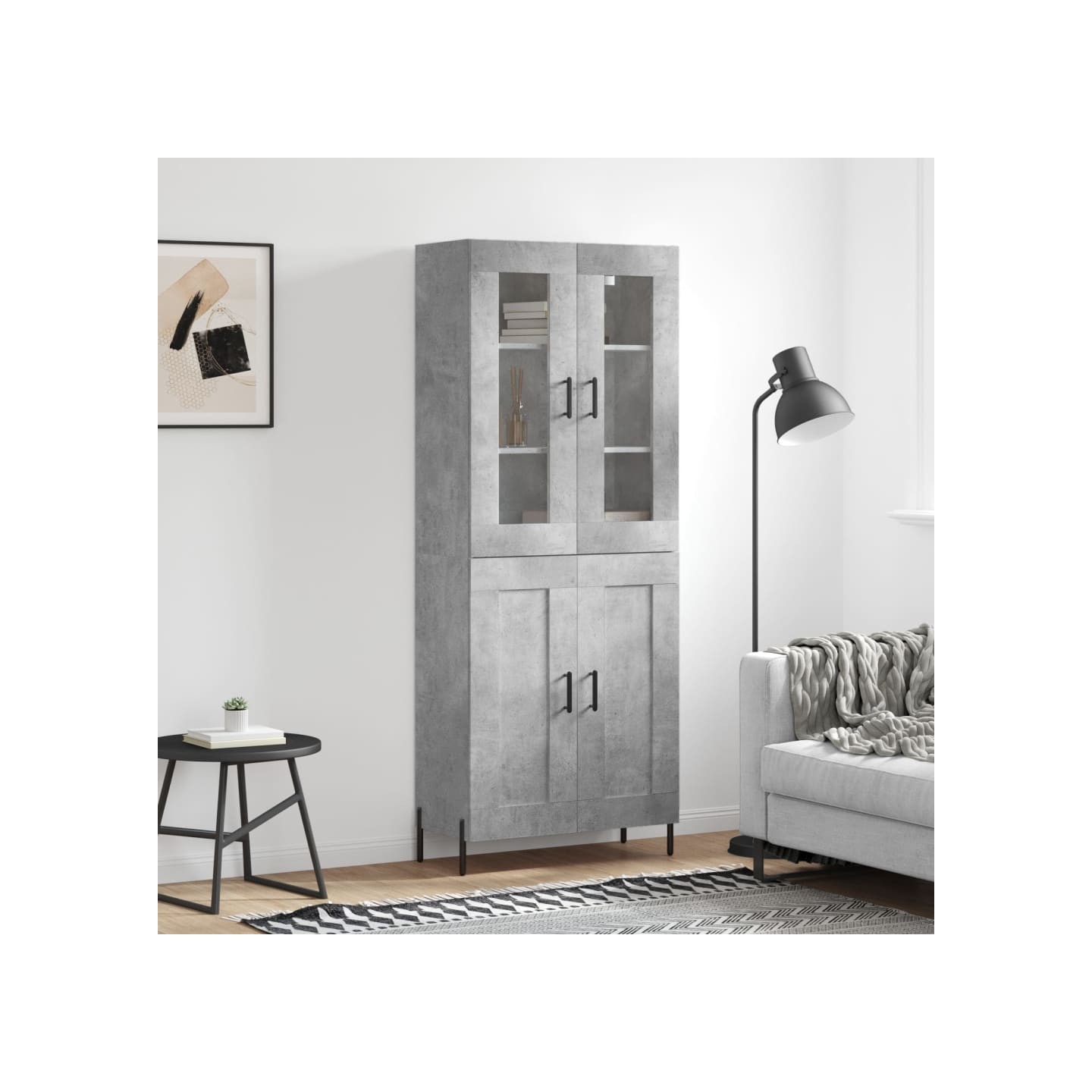 Buffet haut Gris béton 69,5x34x180 cm Bois d'ingénierie