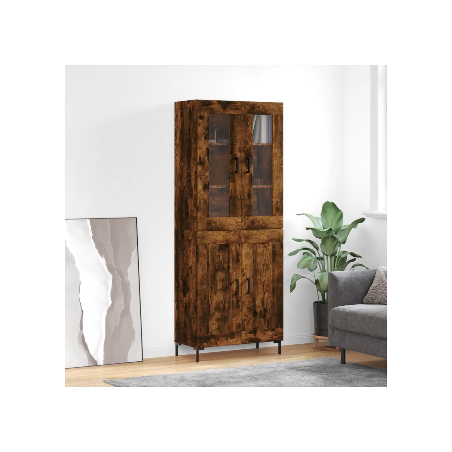 Buffet haut Chêne fumé 69,5x34x180 cm Bois d'ingénierie