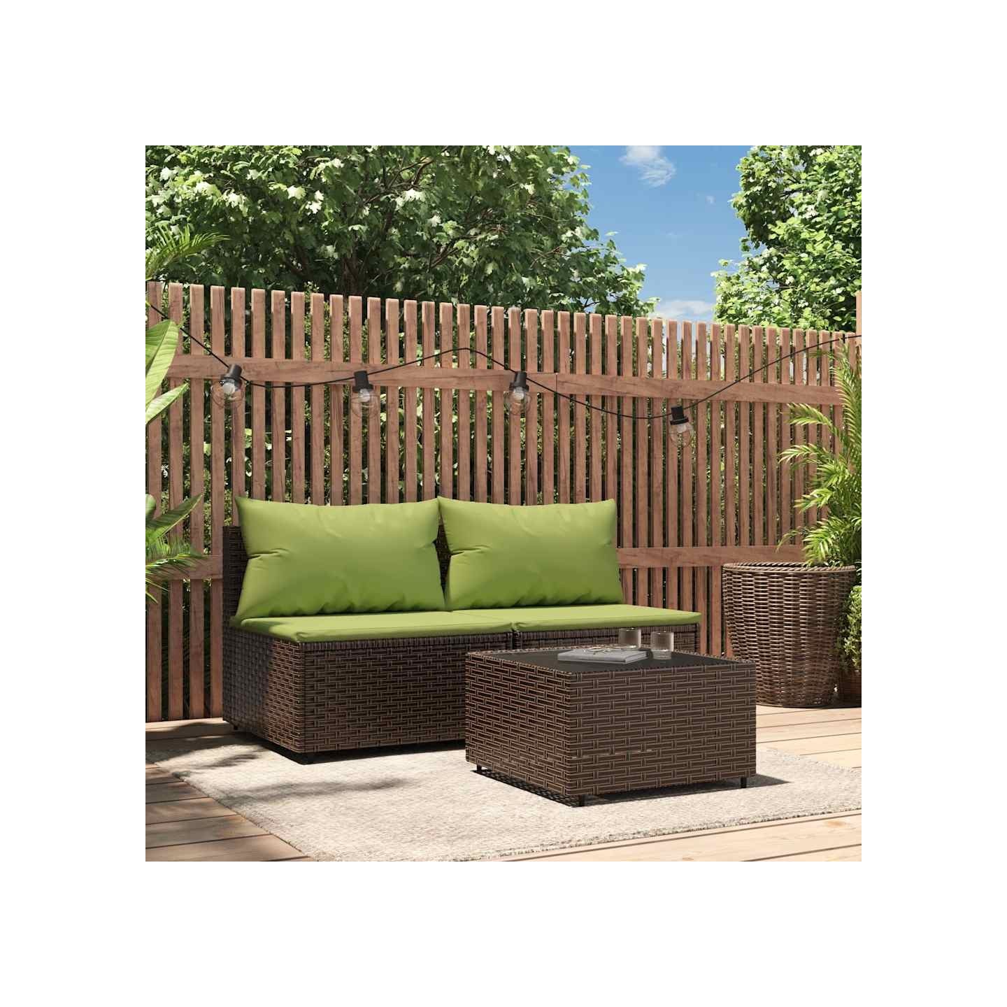 Salon de jardin 3 pcs avec coussins marron résine tressée