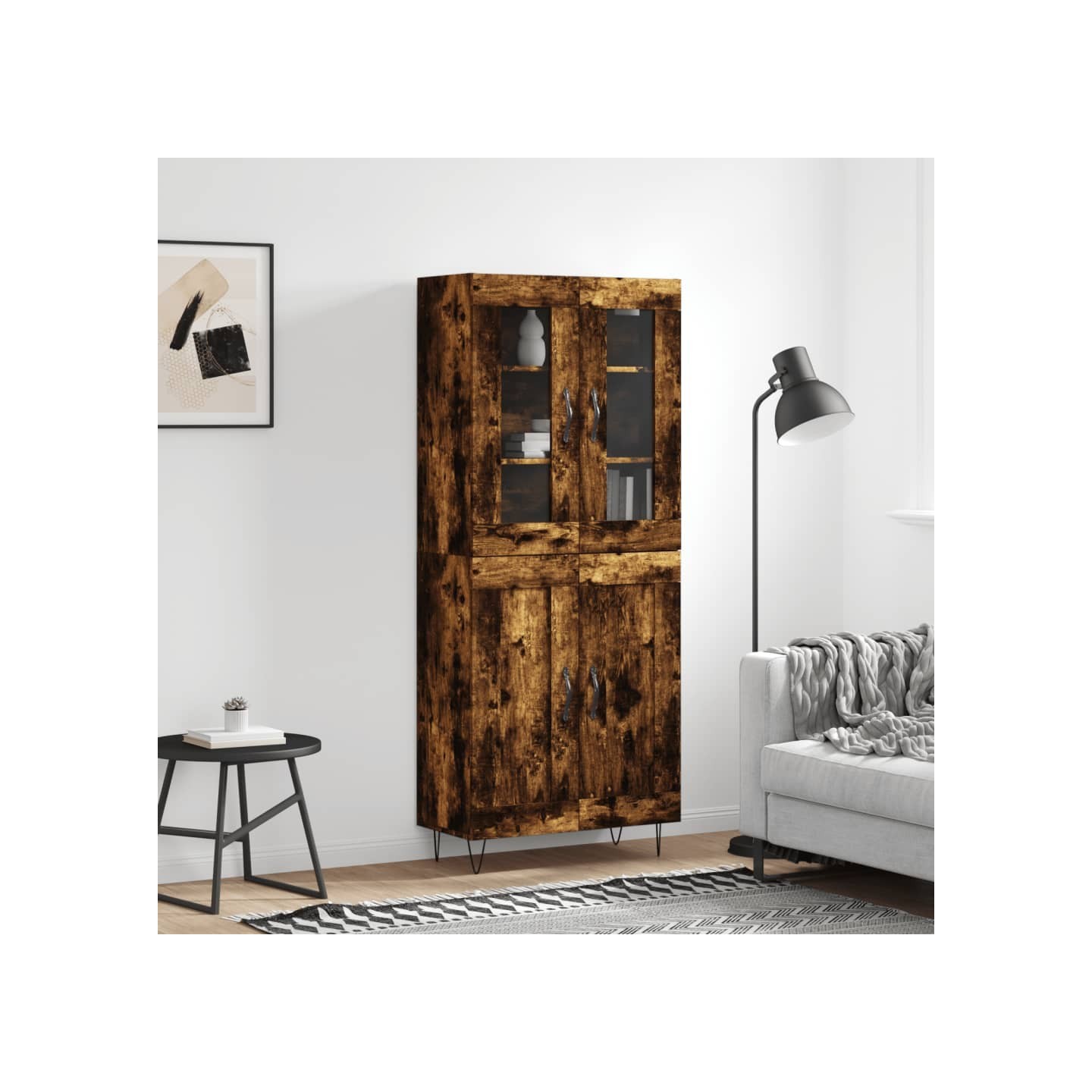 Buffet haut Chêne fumé 69,5x34x180 cm Bois d'ingénierie