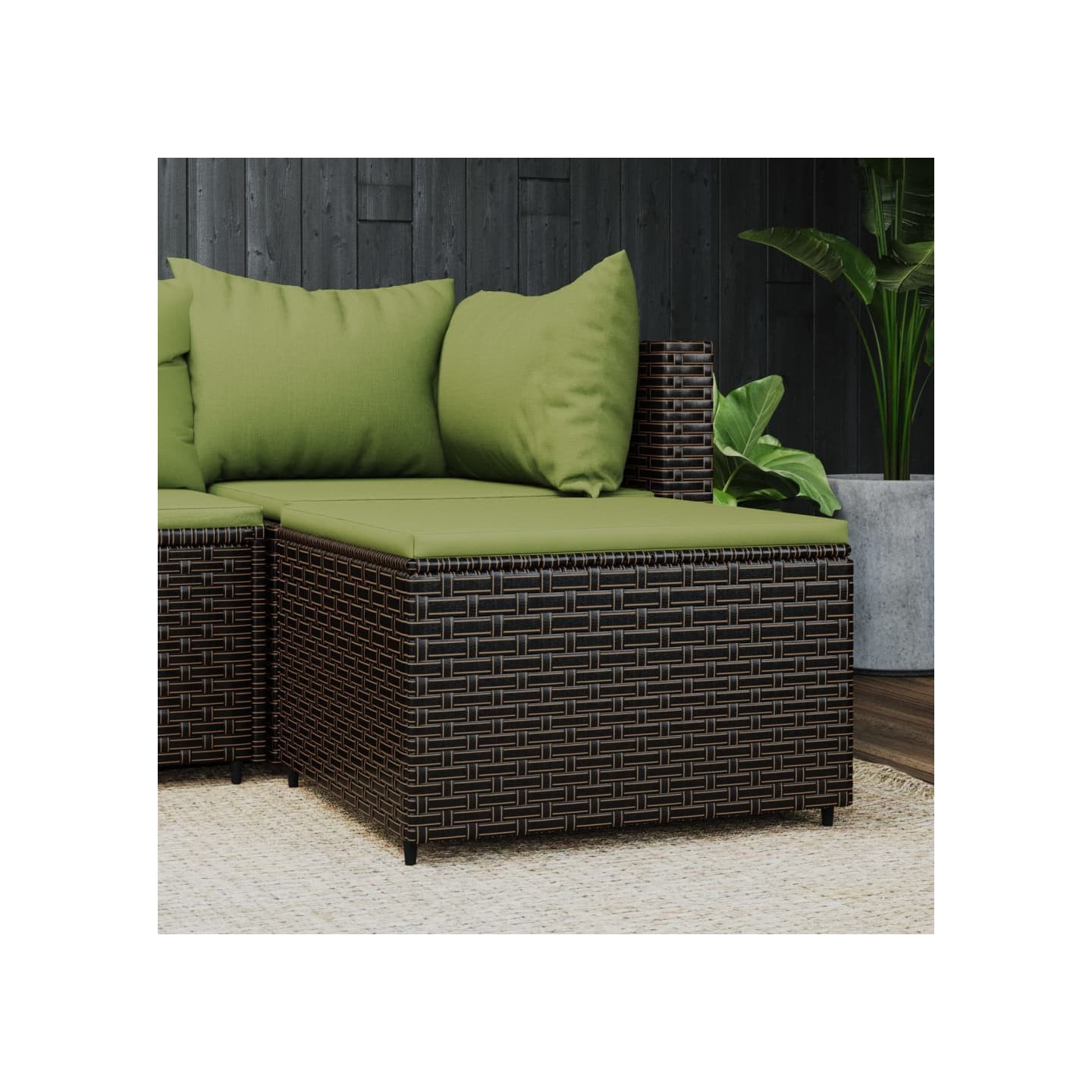 Repose-pied de jardin avec coussin marron résine tressée