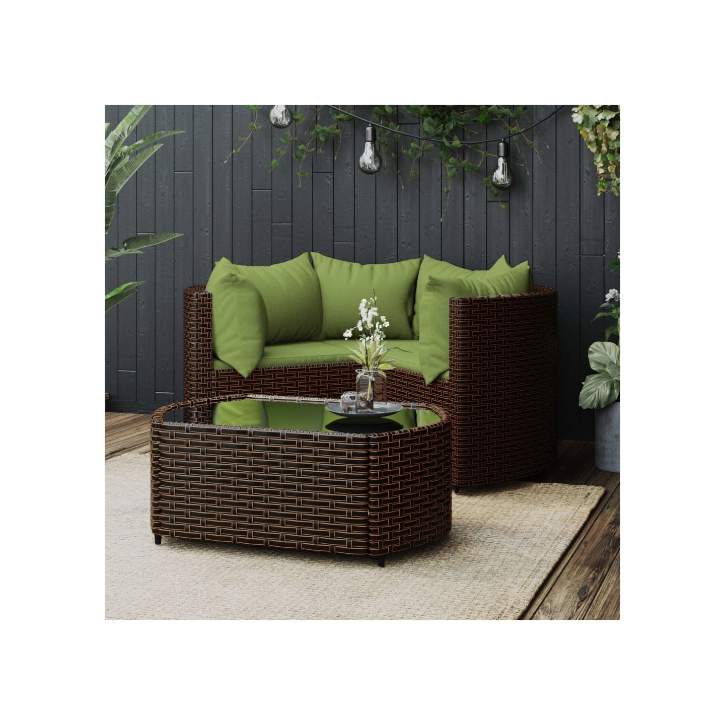 Salon de jardin 4 pcs avec coussins Marron Résine tressée