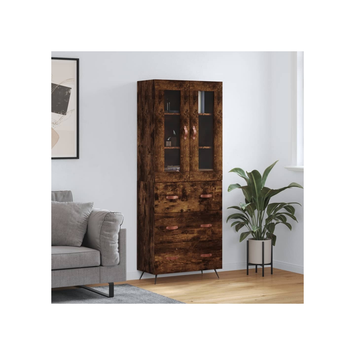 Buffet haut Chêne fumé 69,5x34x180 cm Bois d'ingénierie