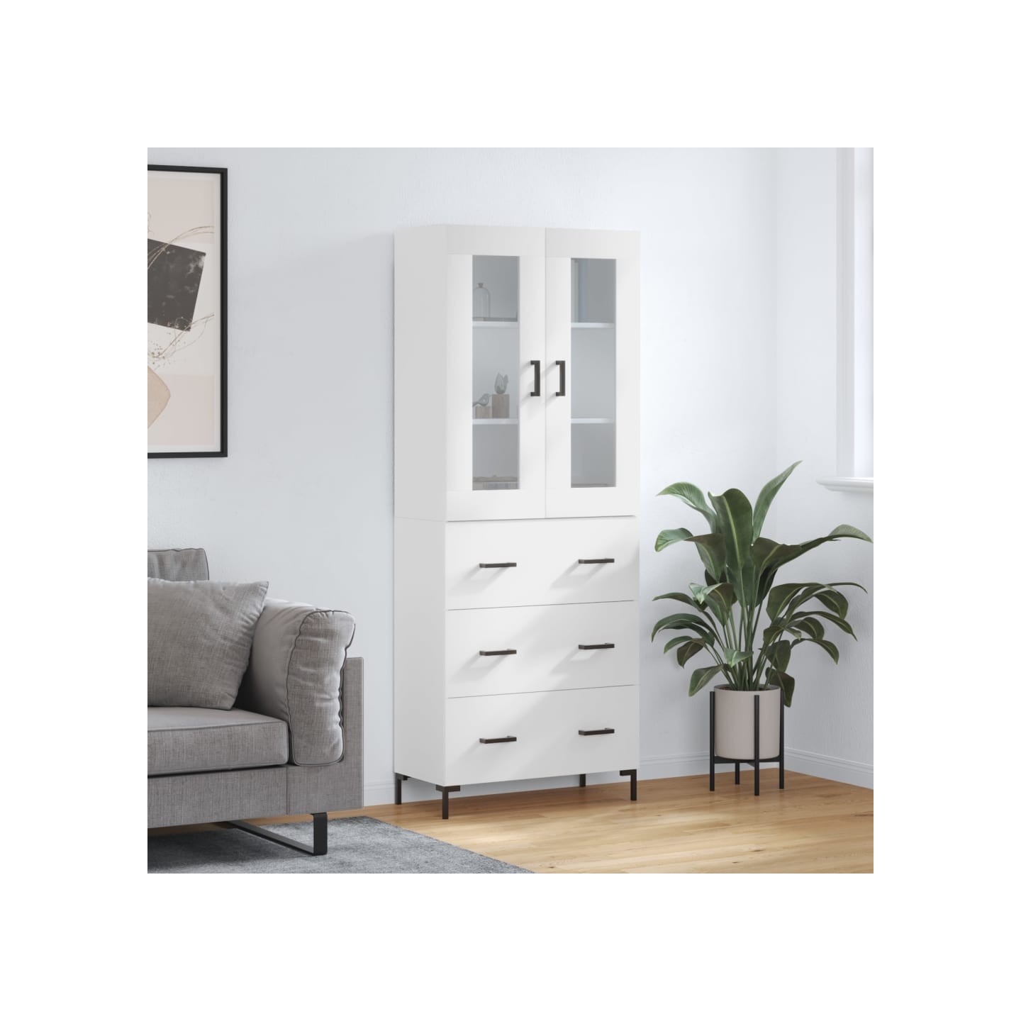 Buffet haut Blanc 69,5x34x180 cm Bois d'ingénierie