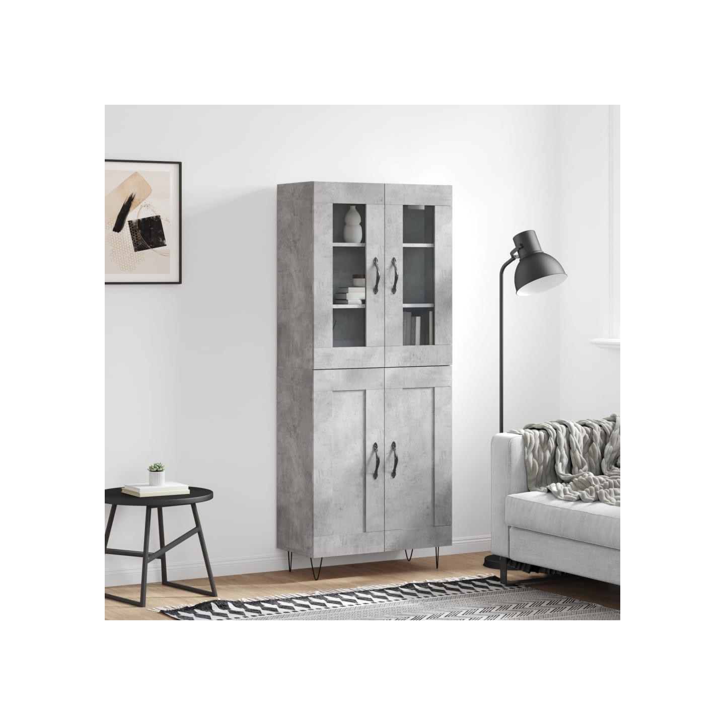 Buffet haut Gris béton 69,5x34x180 cm Bois d'ingénierie