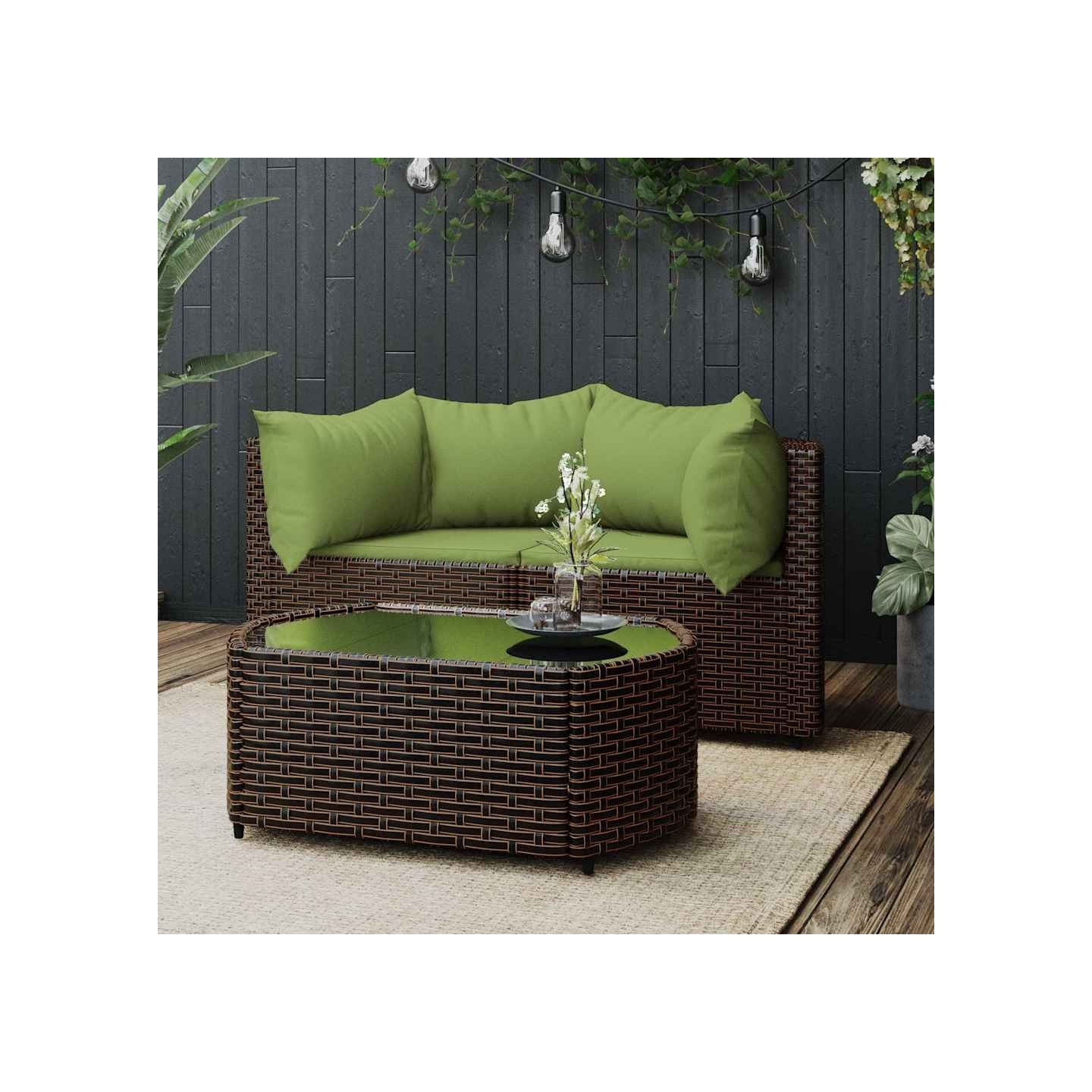 Salon de jardin 3 pcs avec coussins marron résine tressée