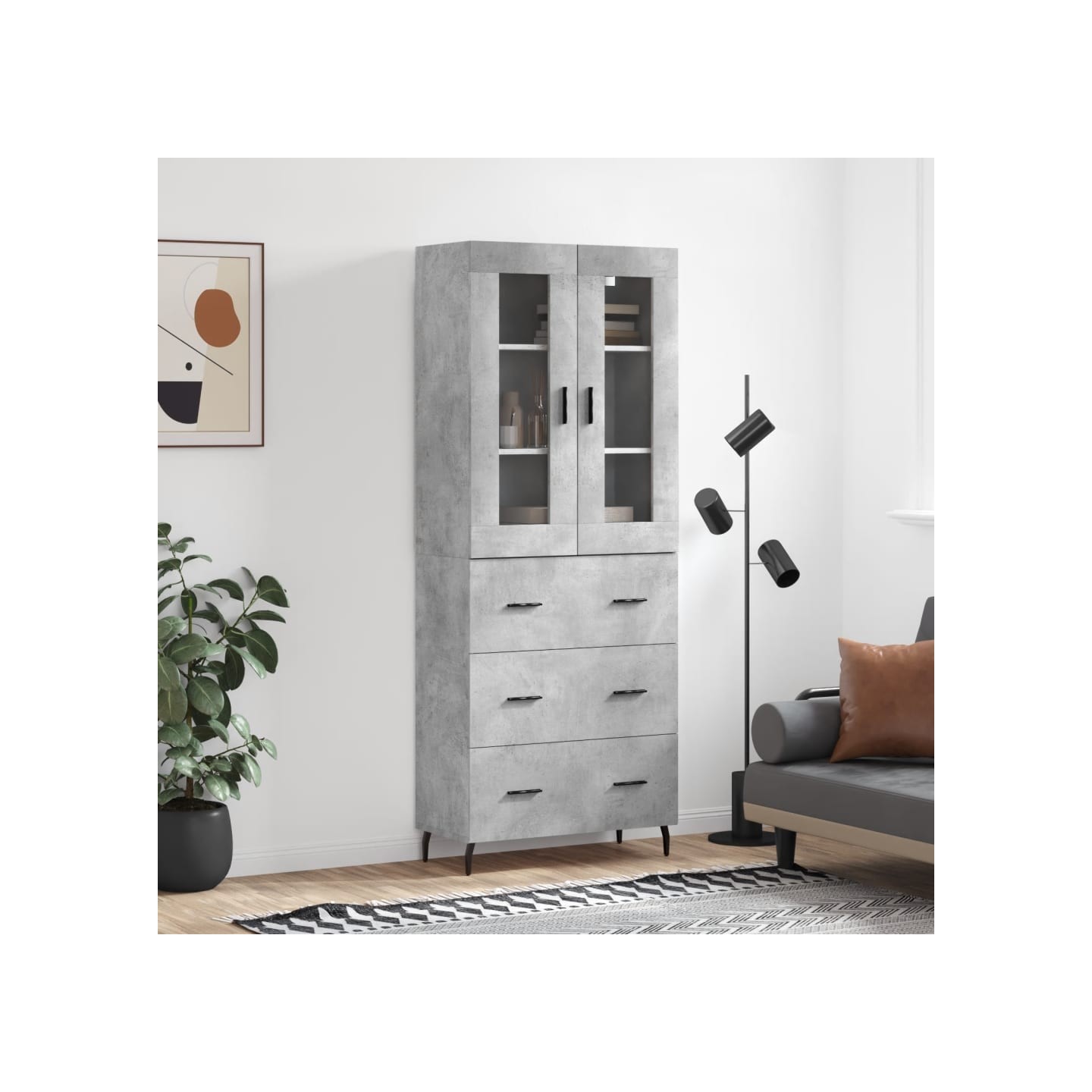 Buffet haut Gris béton 69,5x34x180 cm Bois d'ingénierie