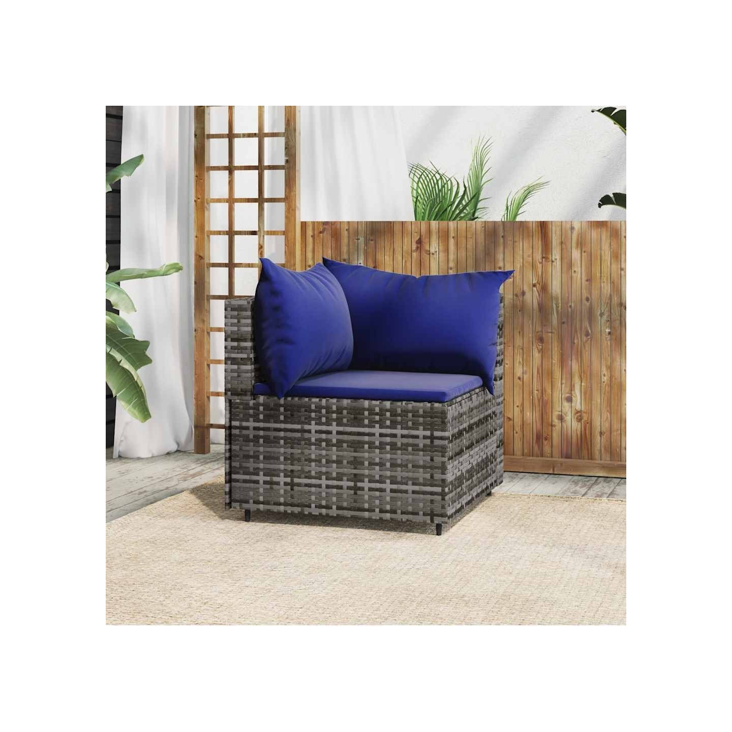 Canapé d'angle de jardin avec coussins gris résine tressée