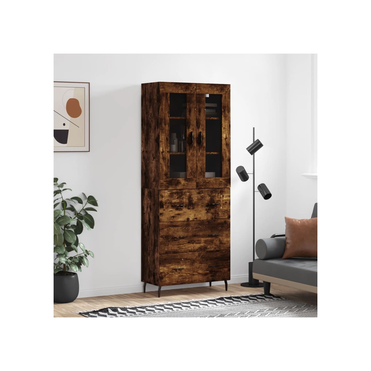 Buffet haut Chêne fumé 69,5x34x180 cm Bois d'ingénierie
