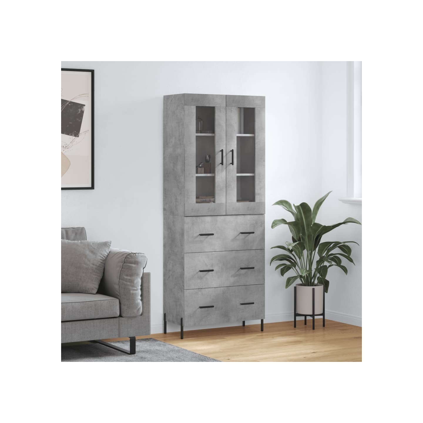 Buffet haut Gris béton 69,5x34x180 cm Bois d'ingénierie
